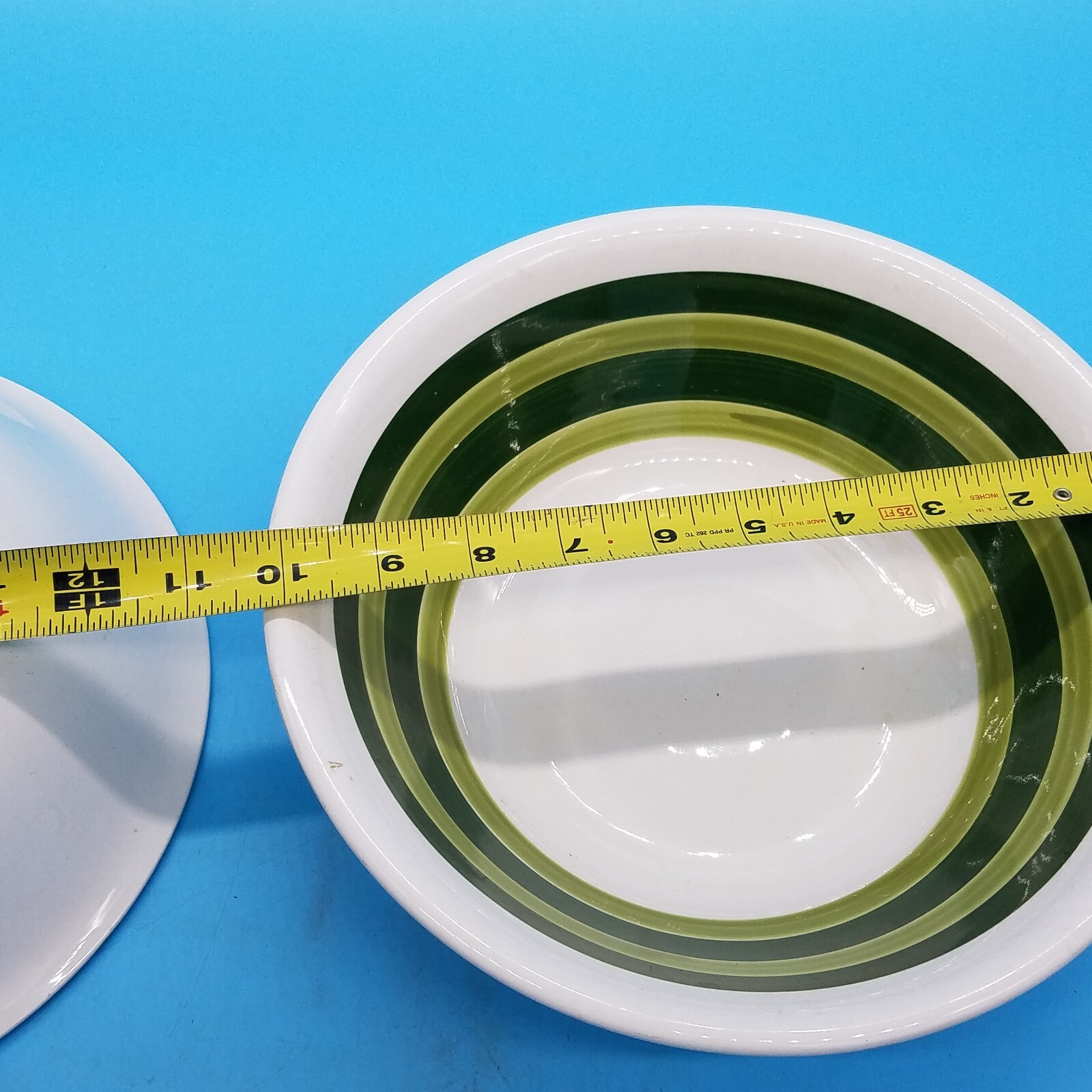 (2) Fine Ironstone China Vegetable Serving Bowl Dark Green light Green Stripes