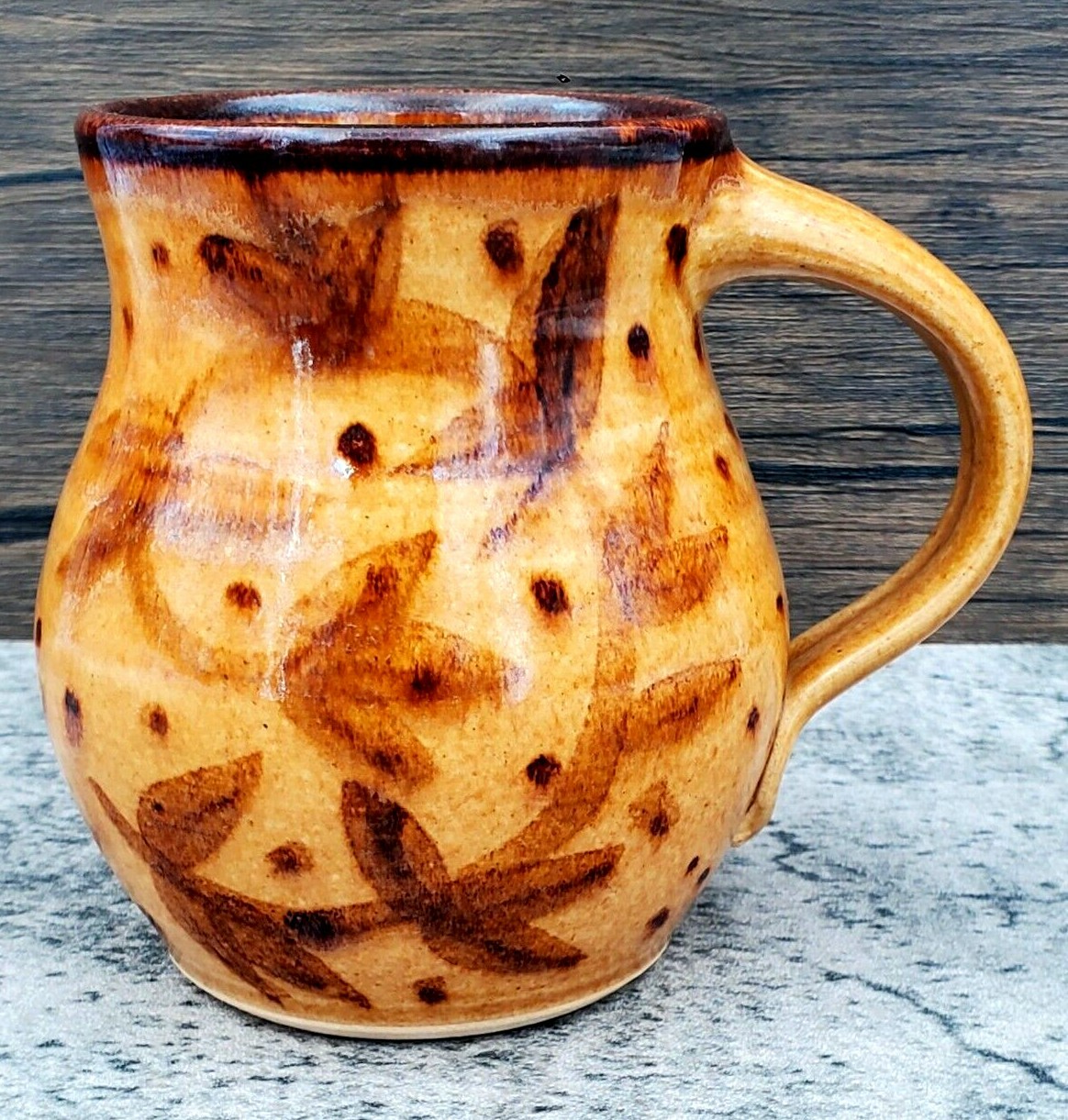 Beautiful Signed Paul Linhares Handmade 4½” Floral Mug in Fall Colors Studio Art