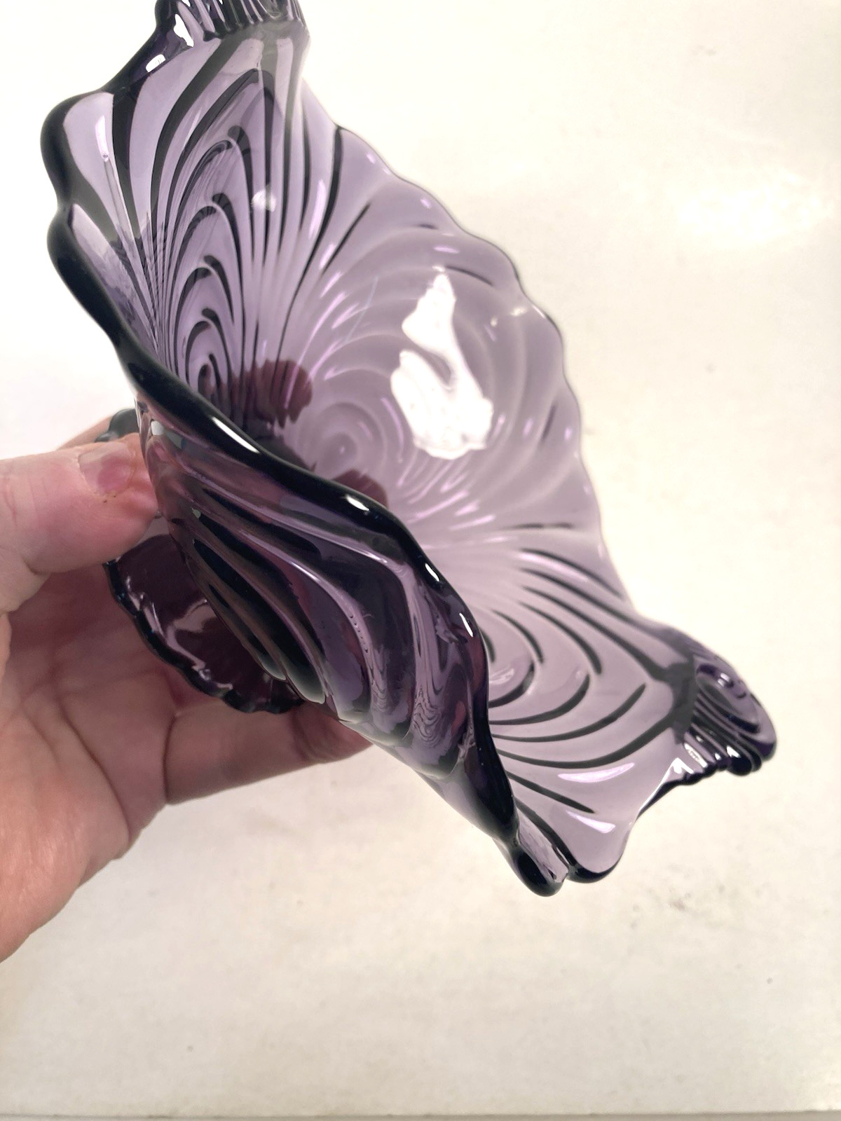 Vintage Purple Glass Dish, server, candy dish, compote, irradiated