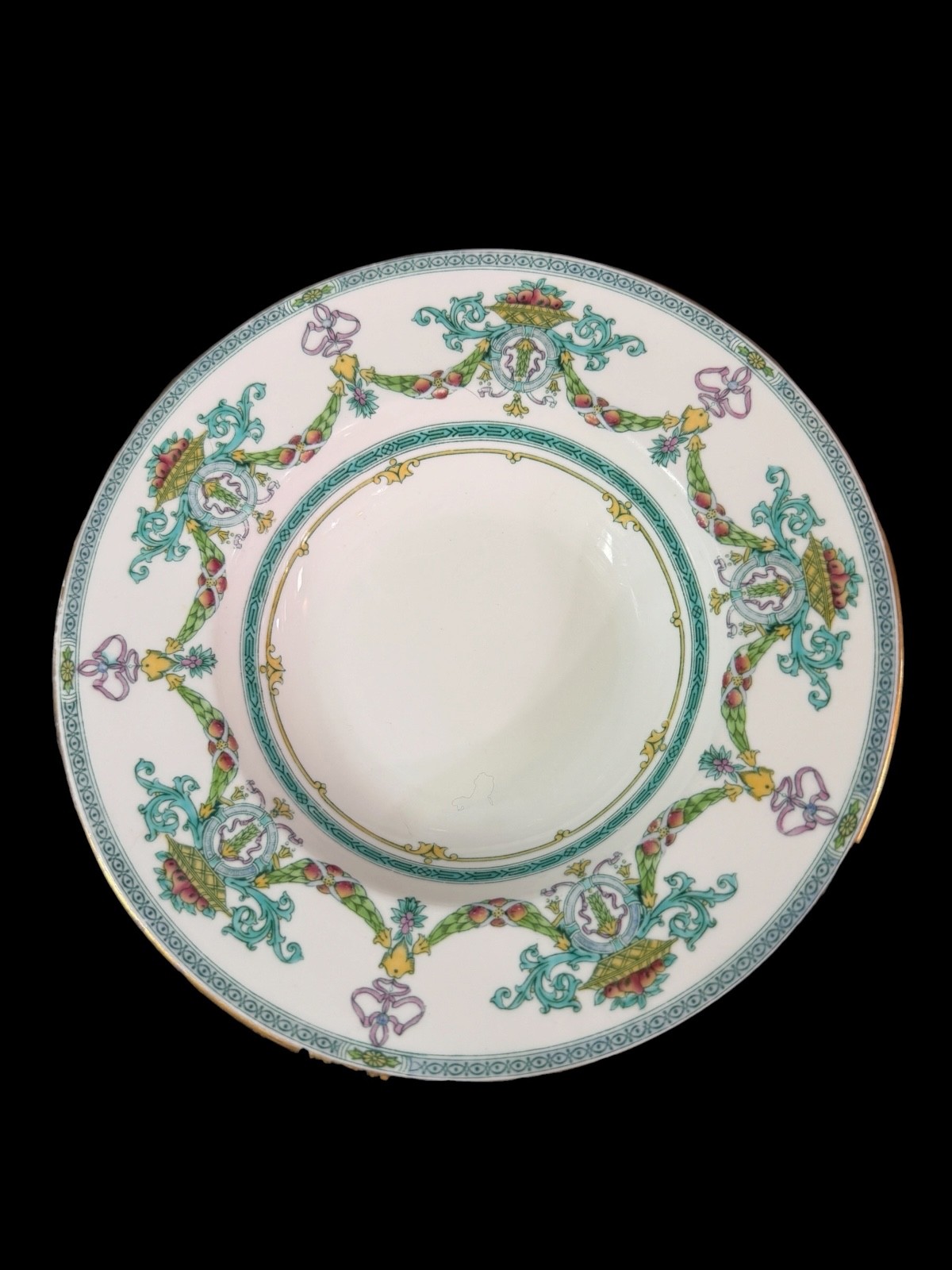 MINTON PORCELAIN H3050 PATTERN FRUIT AND LEAF RIMMED SOUP BOWLS SET OF 6 RARE