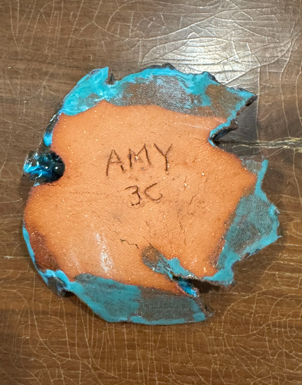 Handmade Studio Pottery Leaf Dish Signed Amy Turquoise Glaze
