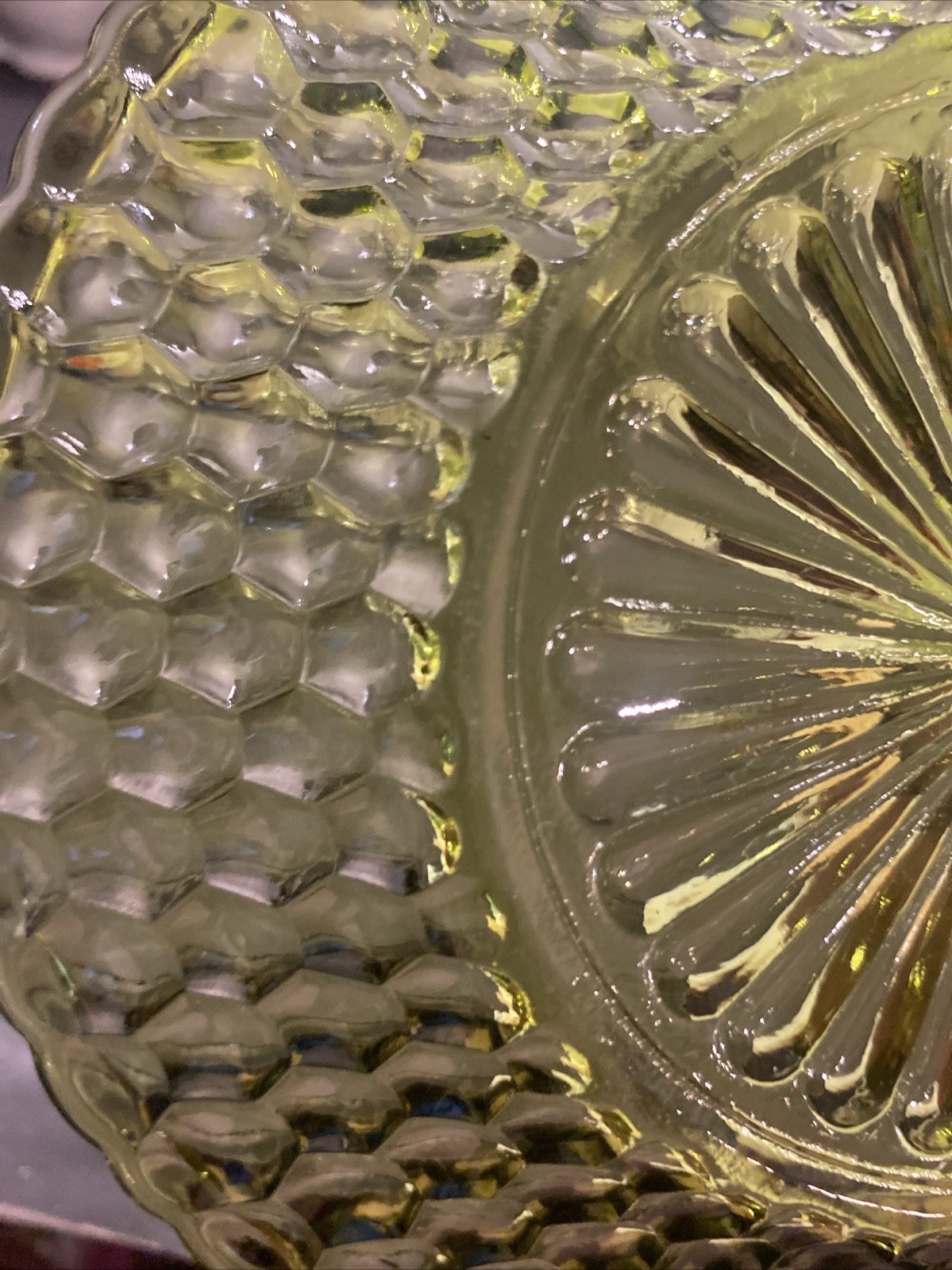 Trinket Candy Bowl Dish Plate Vtg Indiana Depression Glass Green Decor MB