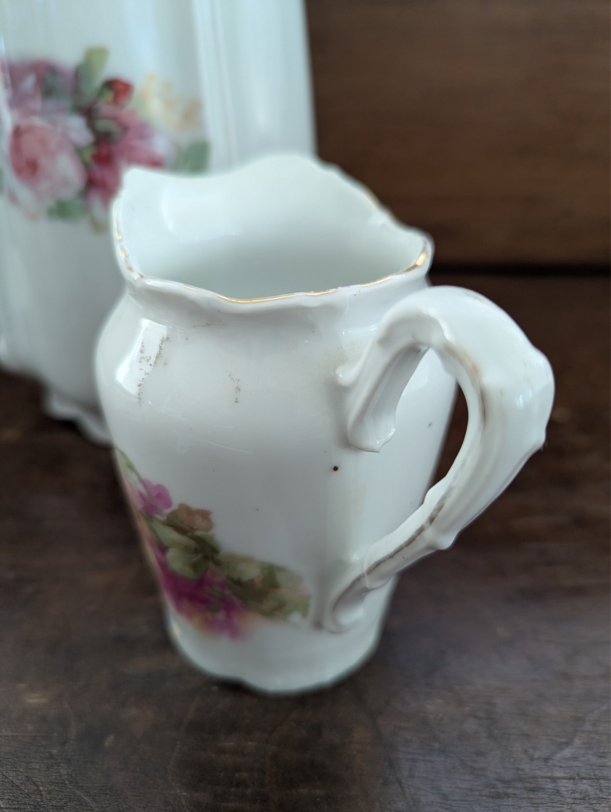 Mixed Set Vtg GERMAN BAVARIAN Porcelain Lusterware Pitcher, Creamer, & Sugar