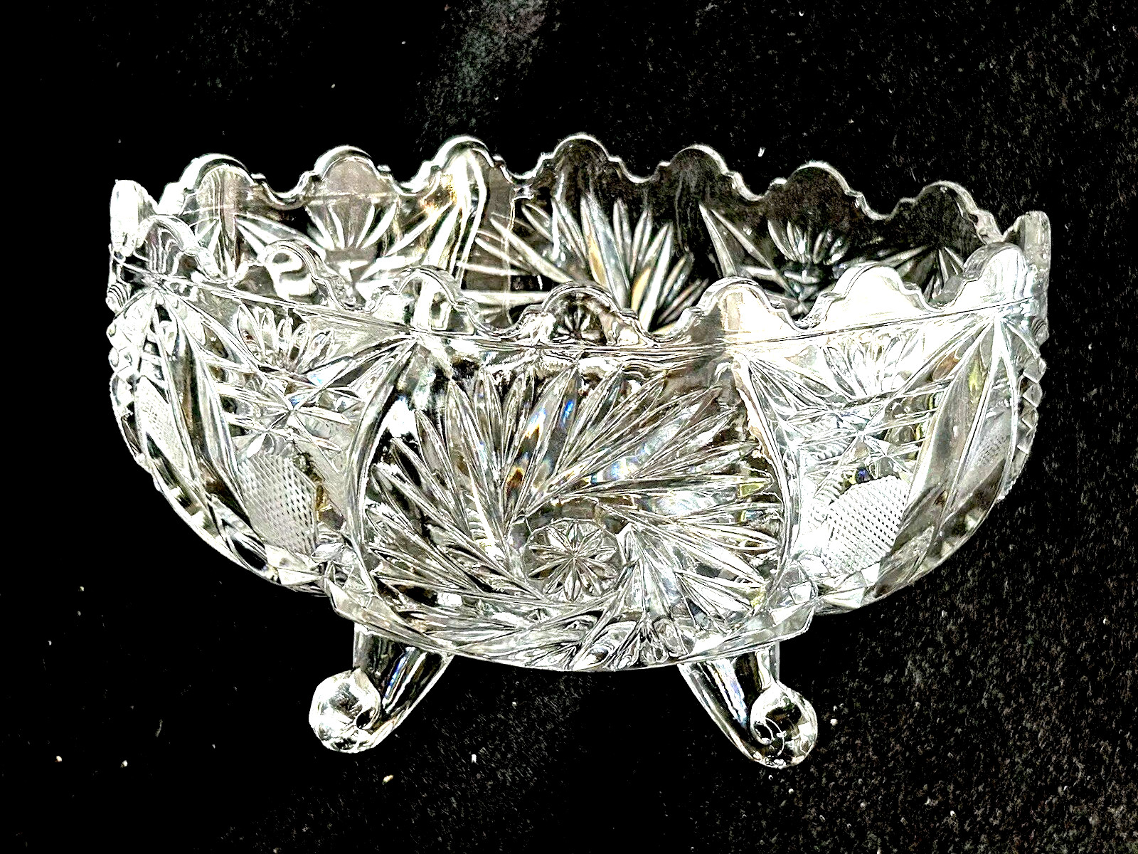 Crystal Glass Footed Bowl 7”L x 5”W X 4”H Vintage