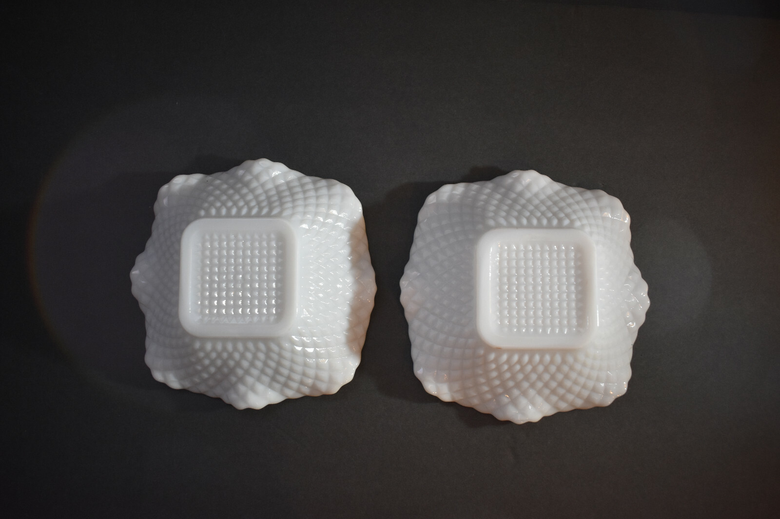 Milk Glass Candy/Trinket Dishes Diamond Pattern Matched Set of 2 Square 4”