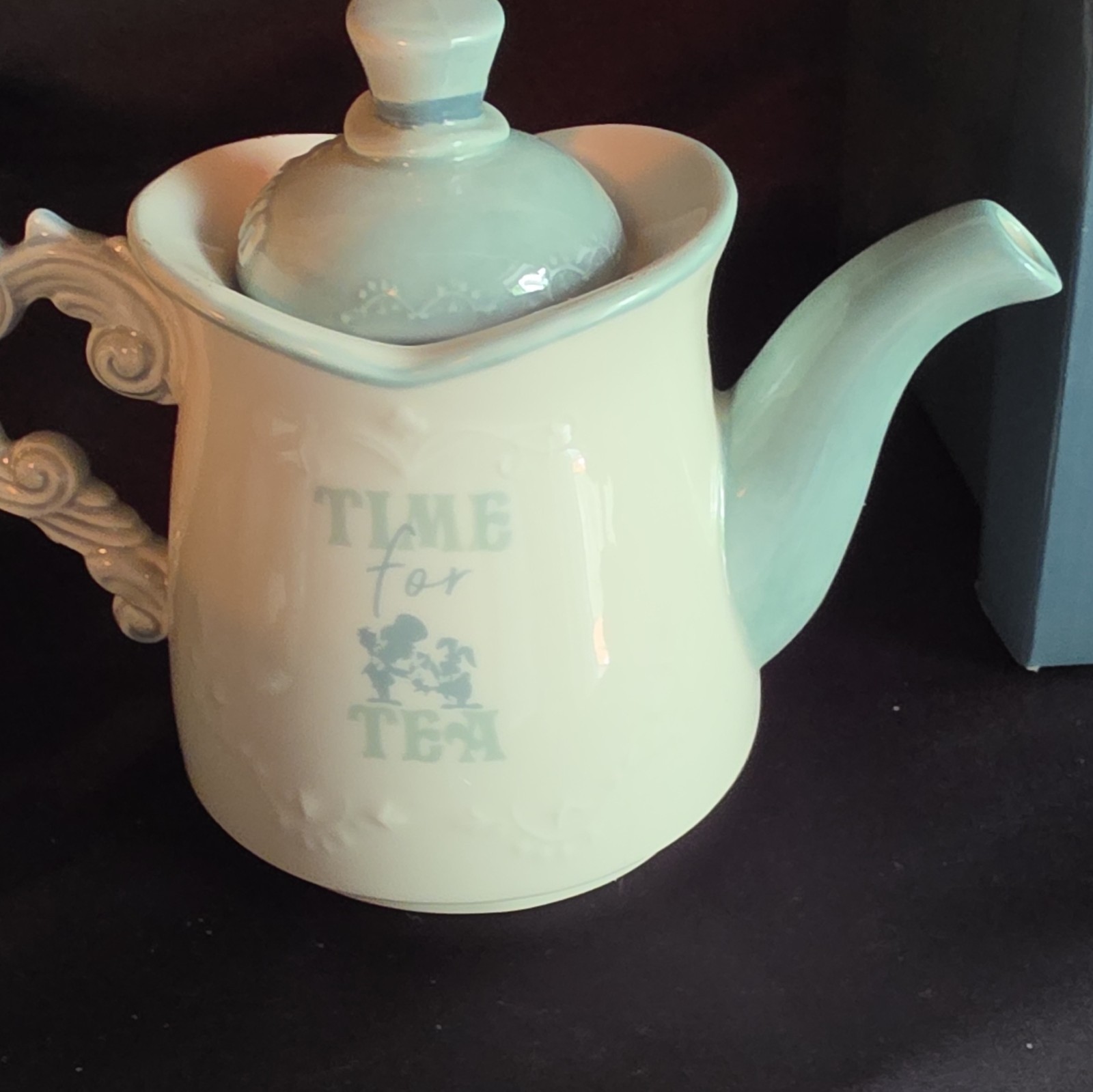Alice in Wonderland Time for Tea Ceramic Tea Set w/ Lid, White & Blue