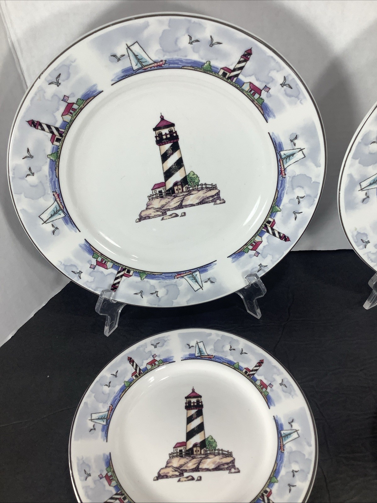 Mixed Set Of 8~Today’s Home Lighthouse Coastal Beach Nautical Plates & Bowls