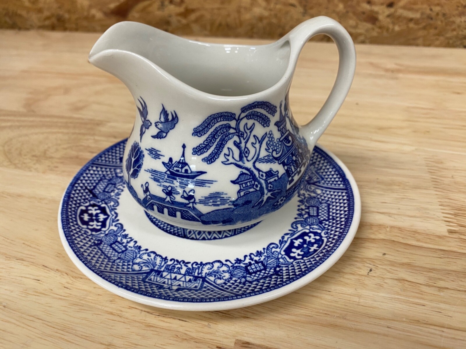 Old Willow English Ironstone Tableware Creamer and saucer Vintage