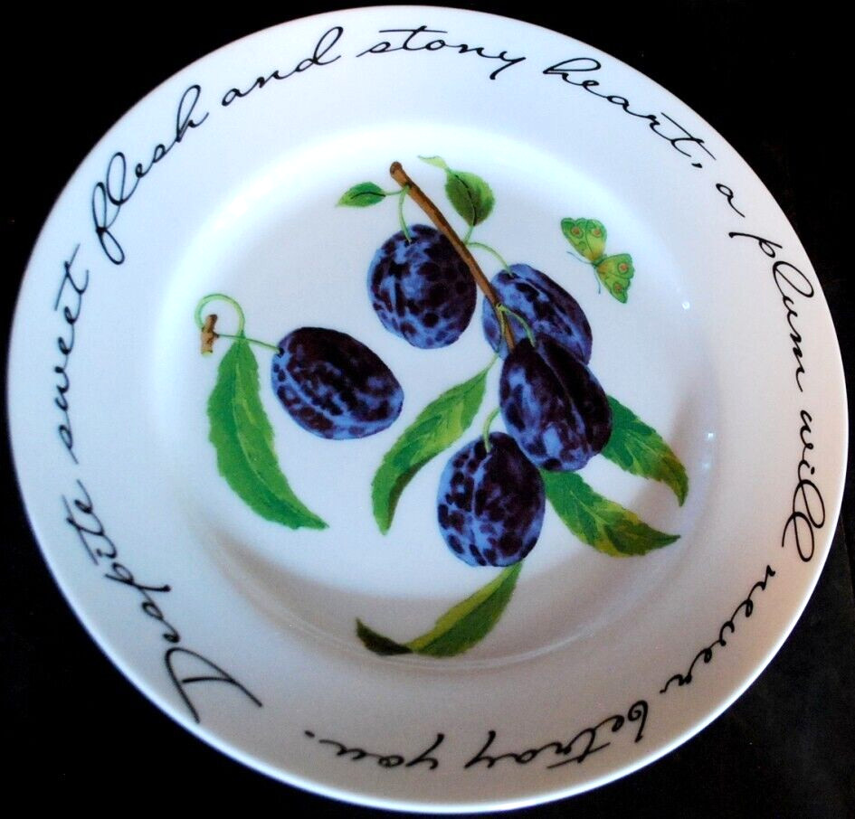 Vintage Set 4 ORCHARD SUITE Williams Sonoma Dessert Plates FRUIT/POETRY 7 7/8″