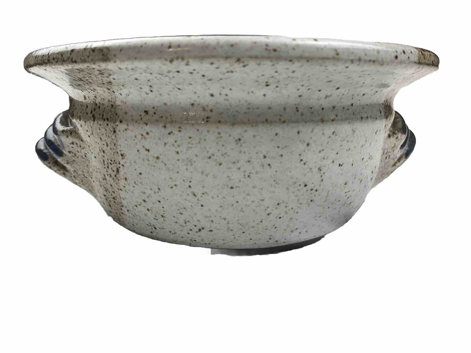 Pottery Bowl Or Brie Baker Pot Blue Tan White Speckled Glaze 6-3/4” Diameter