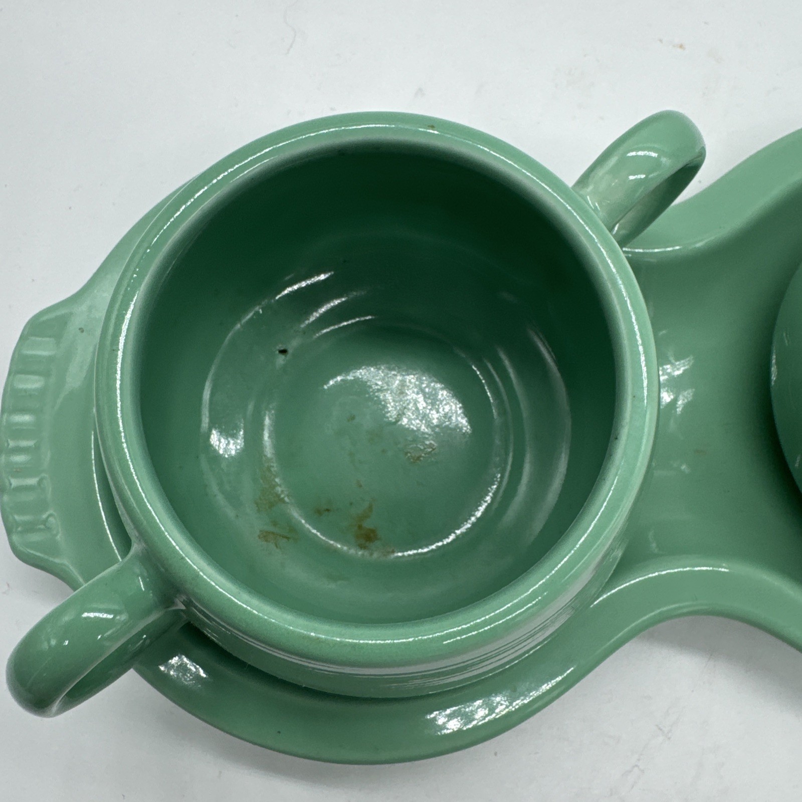 Fiesta Homer Laughlin Fiestaware Sugar Creamer & Tray Set Sea Mist Made in USA