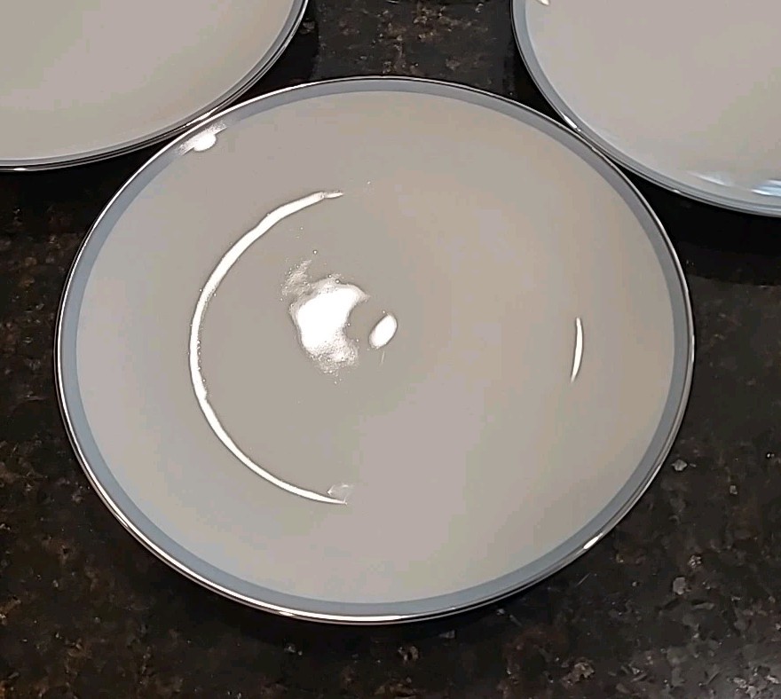 SET (8) Noritake China BLUETONE 8 1/8″ Salad Plates 6379 Japan. Blue, Platinum