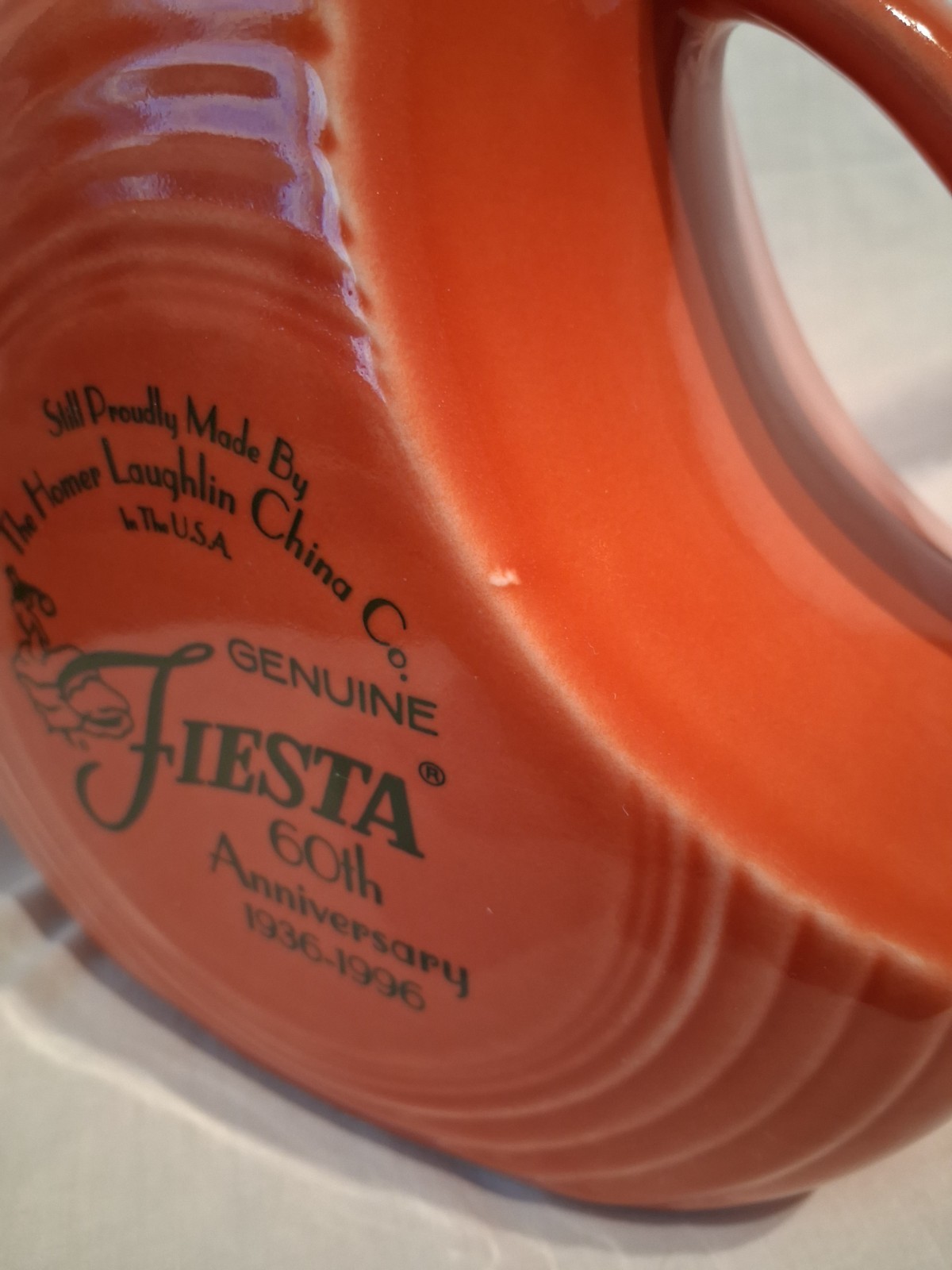 Fiesta 1936-1996 60th Anniversary Disk Pitcher Persimmon See Photos & Descriptio