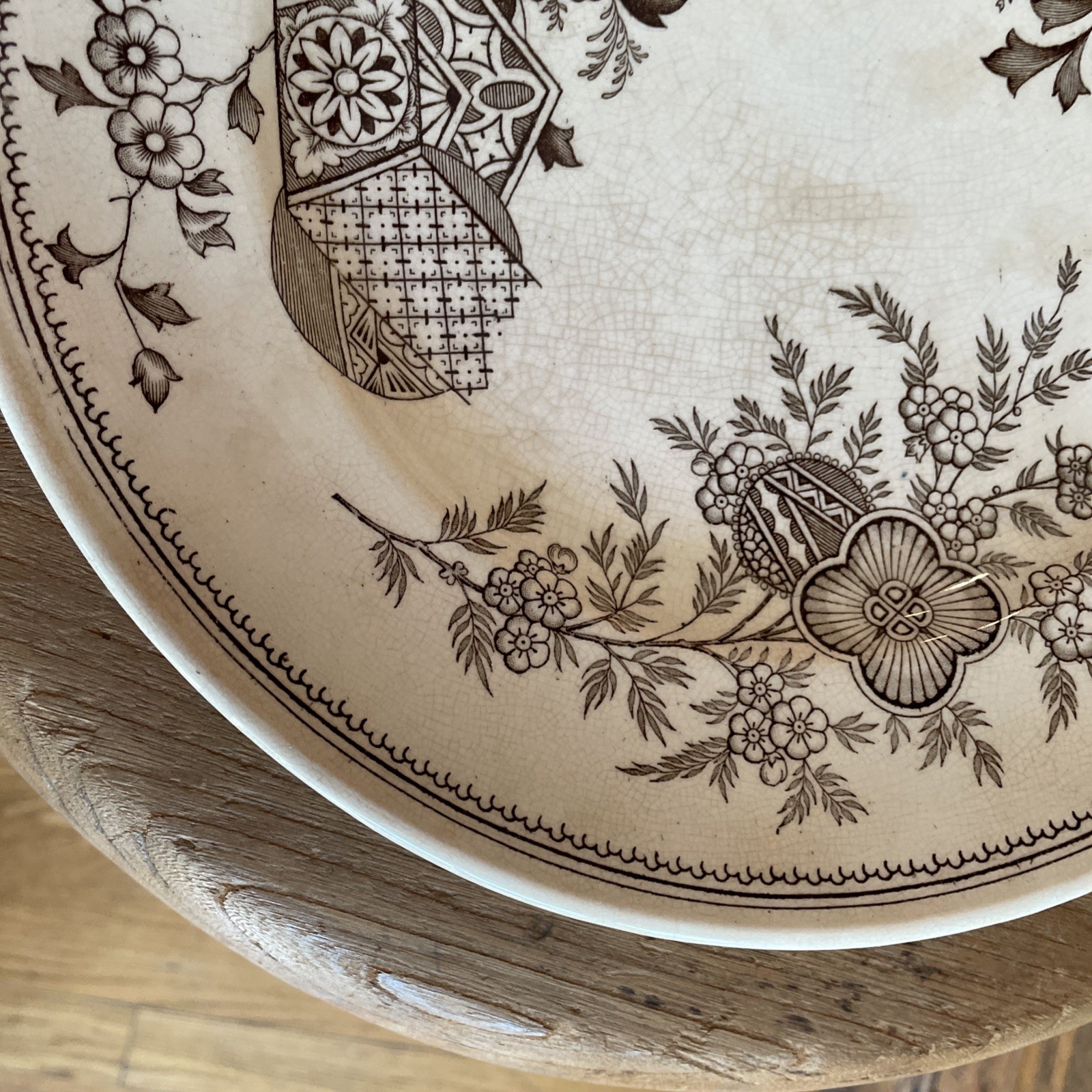 Antique Old Hall Earthenware Hampden Aesthetic Brown Transferware Plate 9”