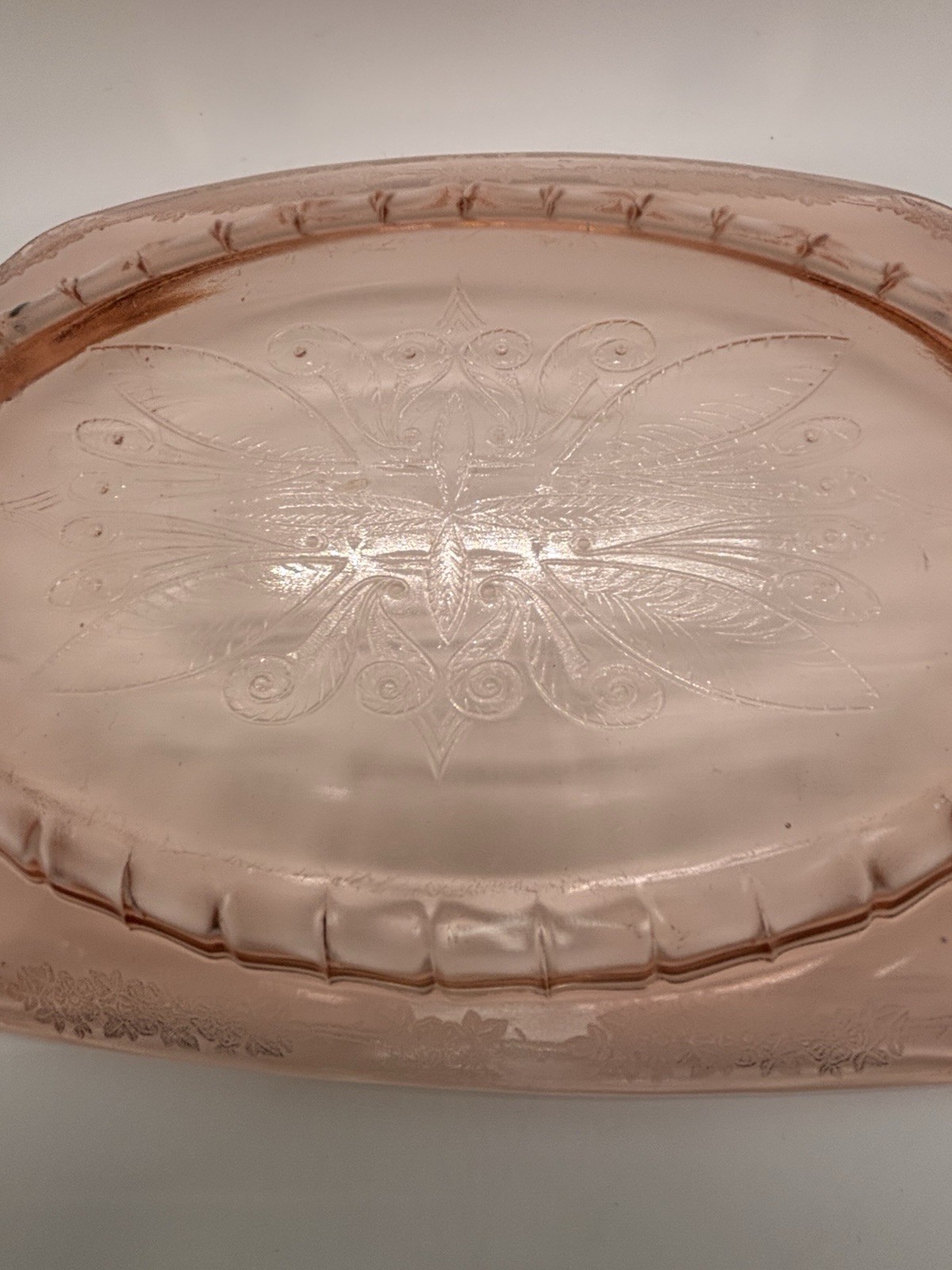 Jeanette Adam Pink Depression Glass Rectangular Serving Platter 11 5/8″ Vintage
