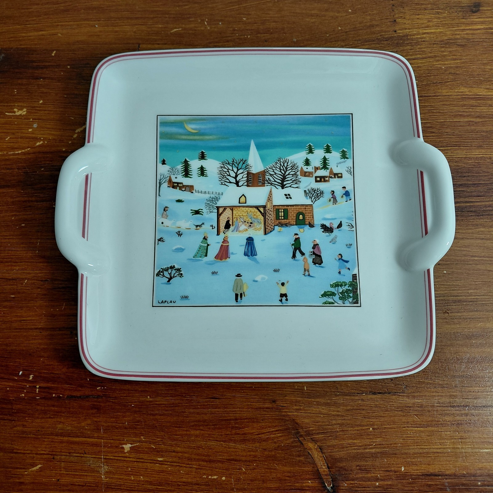 Villeroy & Boch Naif Christmas Square Handled Serving Tray Laplau 9″ Nativity