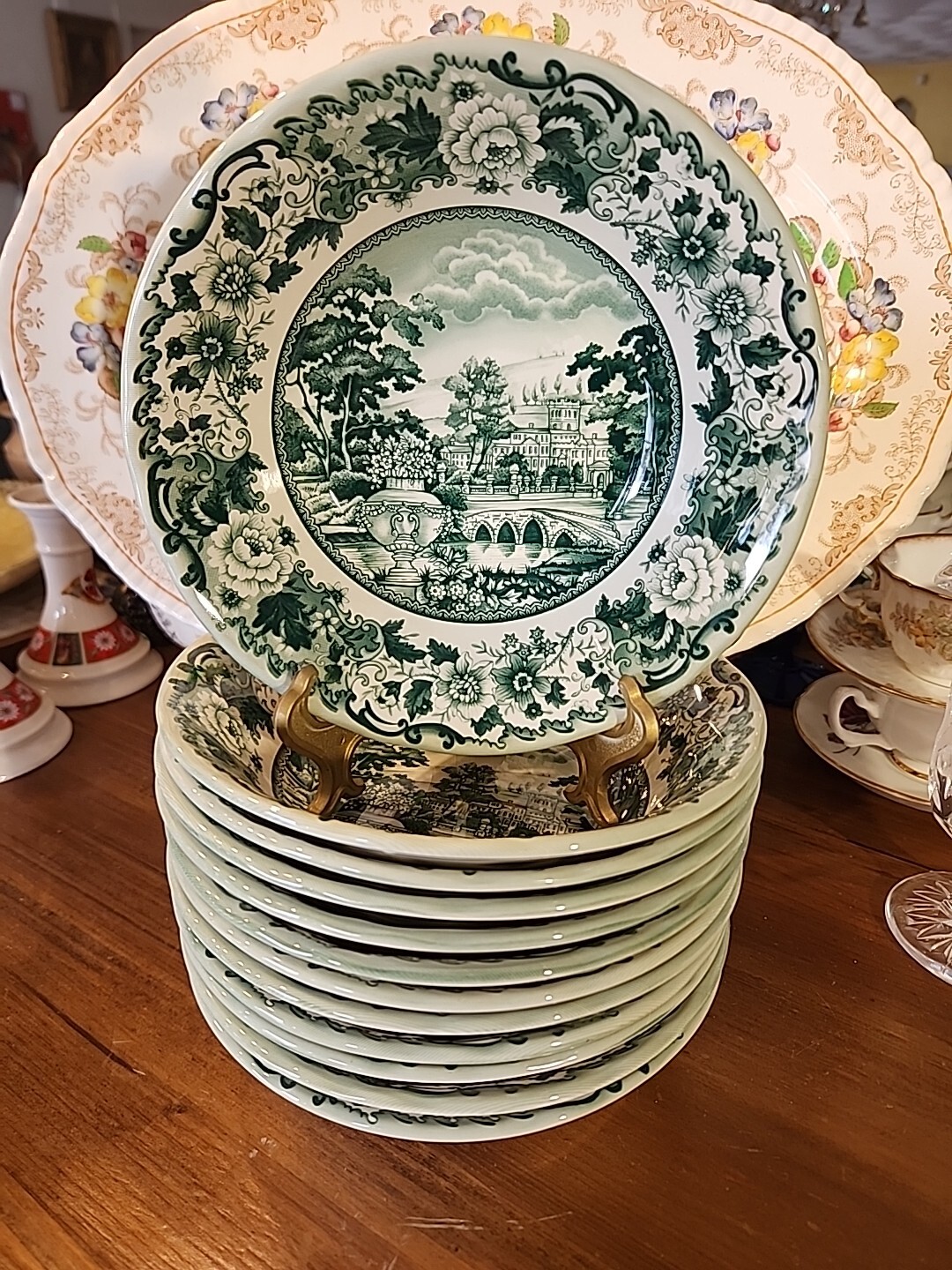 2 Green Transferware British Heritage Earthenware 7″ Bowl Legend New