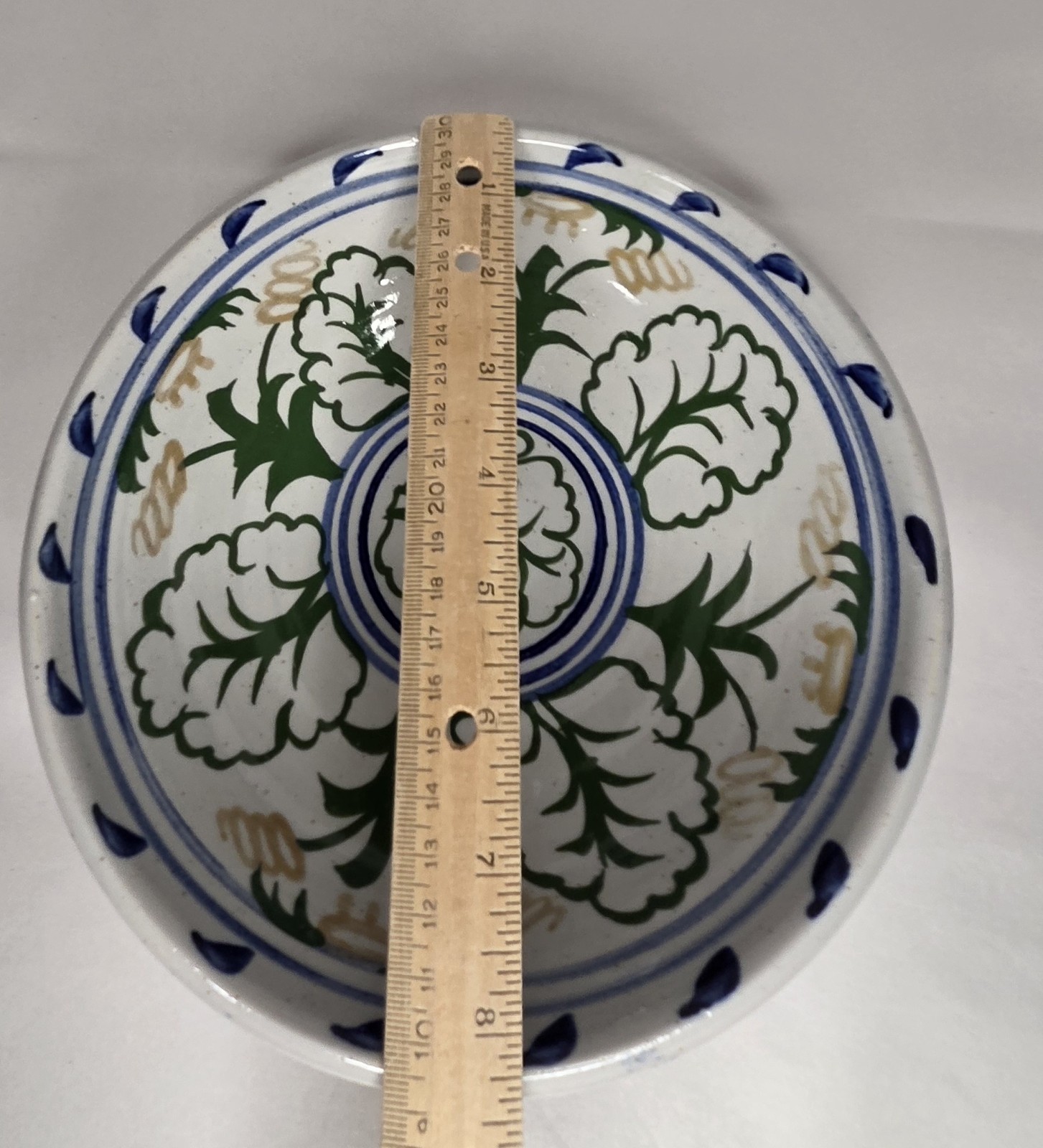 Jamestown Pottery Bowl Reproduction Green Blue USA 8.25″