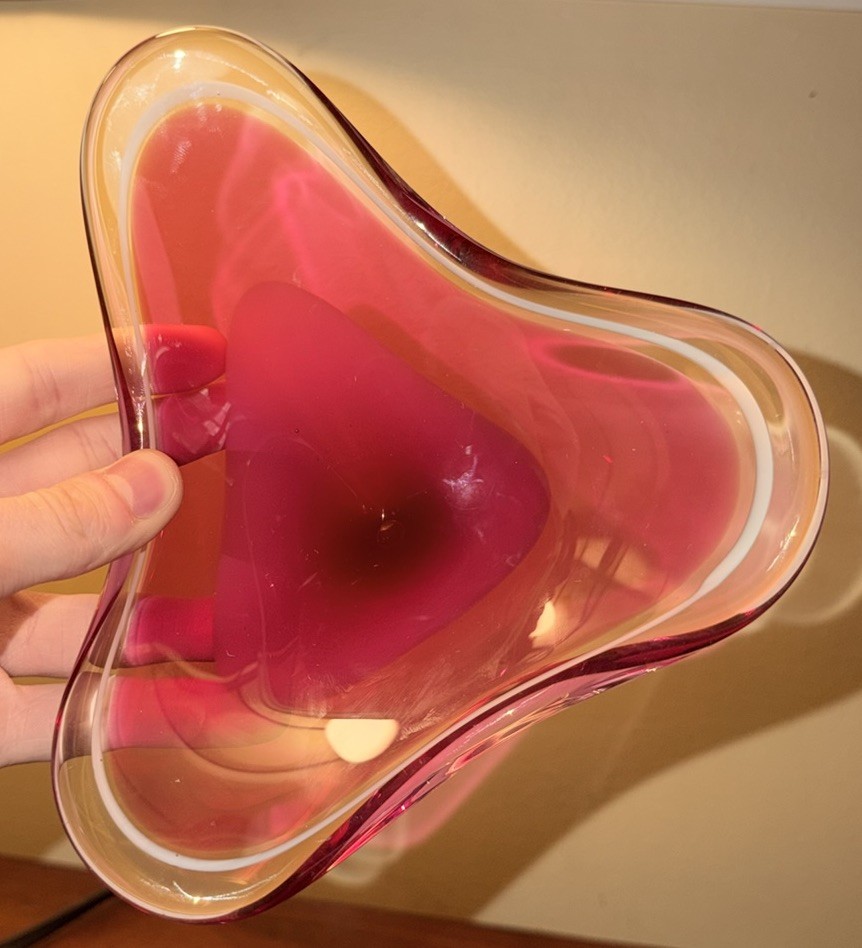 Flygfors Coquille Art Glass Bowl by Paul Kedely Signed 1958 MCM Scandinavian