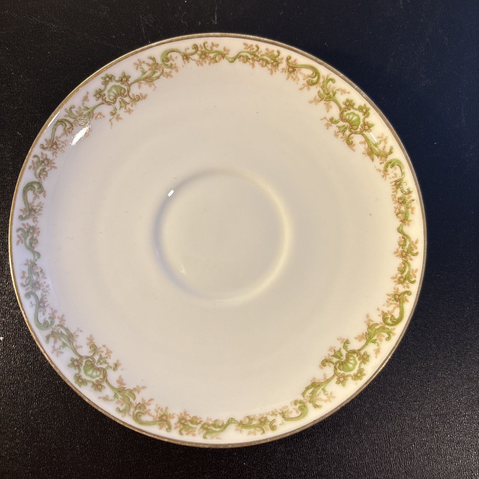 Saucer AHR345 By Charles Ahrenfeldt Limoges Green Scrolls, Tan Leaves