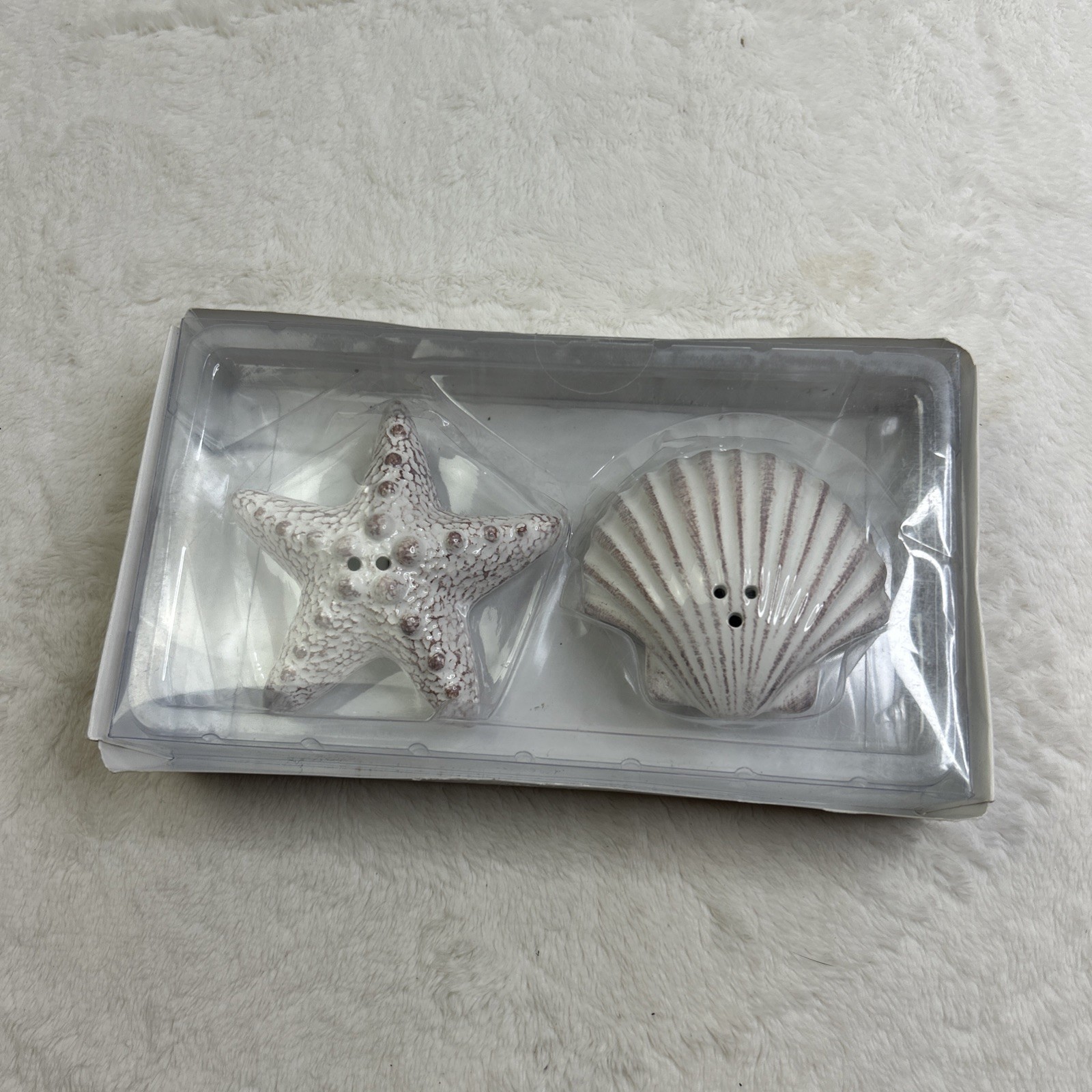 White Seashell Starfish Salt and Pepper Shakers Beach Decor