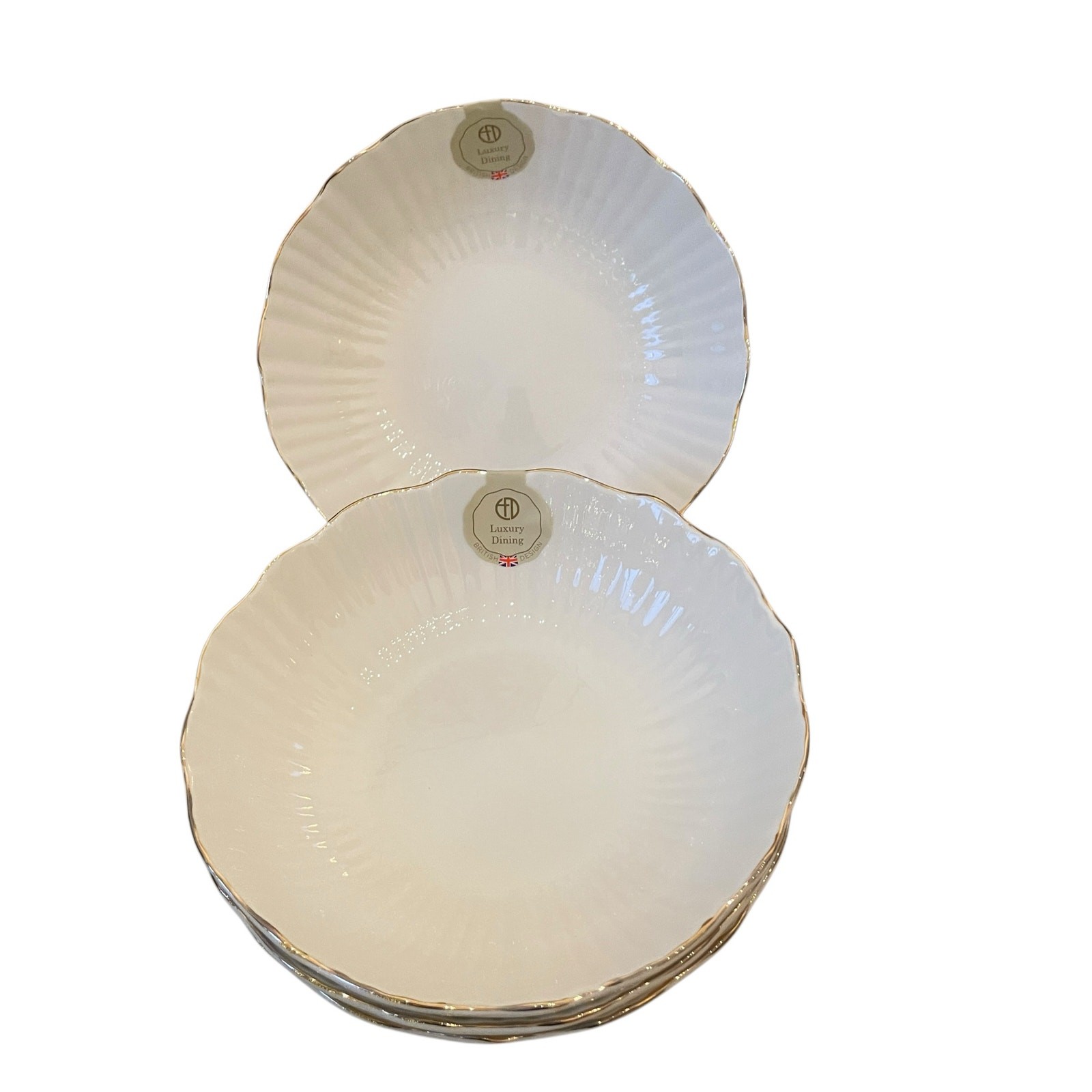 Eaton Fine Dining Porcelain 8.5in Pasta Bowl Set of 4 Aubrey White Gold Trim New