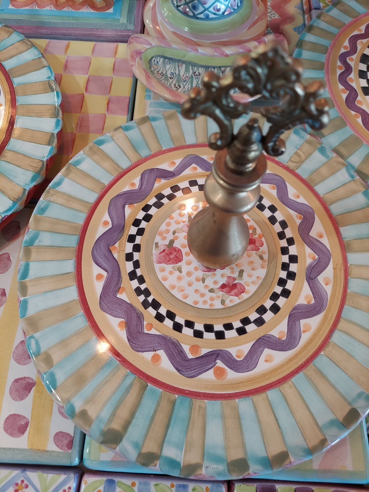 MacKenzie-Childs Odd Fellows Ceramic Cheese Board With Courtly Check