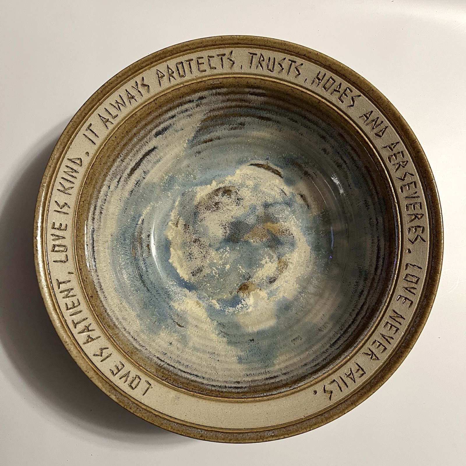 Clay Werks Bryan Becker Handcrafted Studio Pottery 10″ Bowl LOVE IS PATIENT…