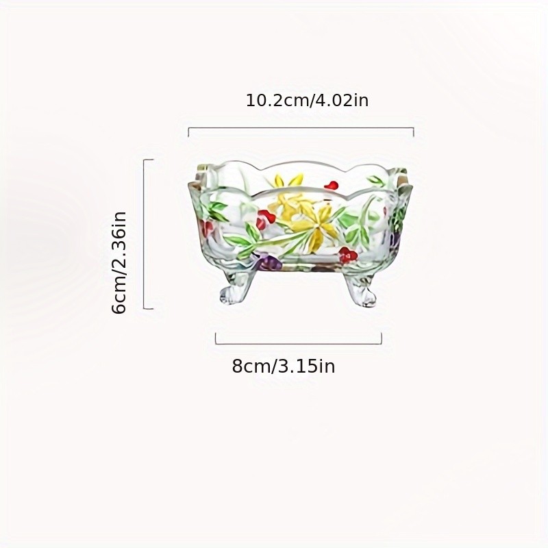Glass Salad Bowl With Vintage Floral Serving Dish Fruit Bowl Colorful Home Decor