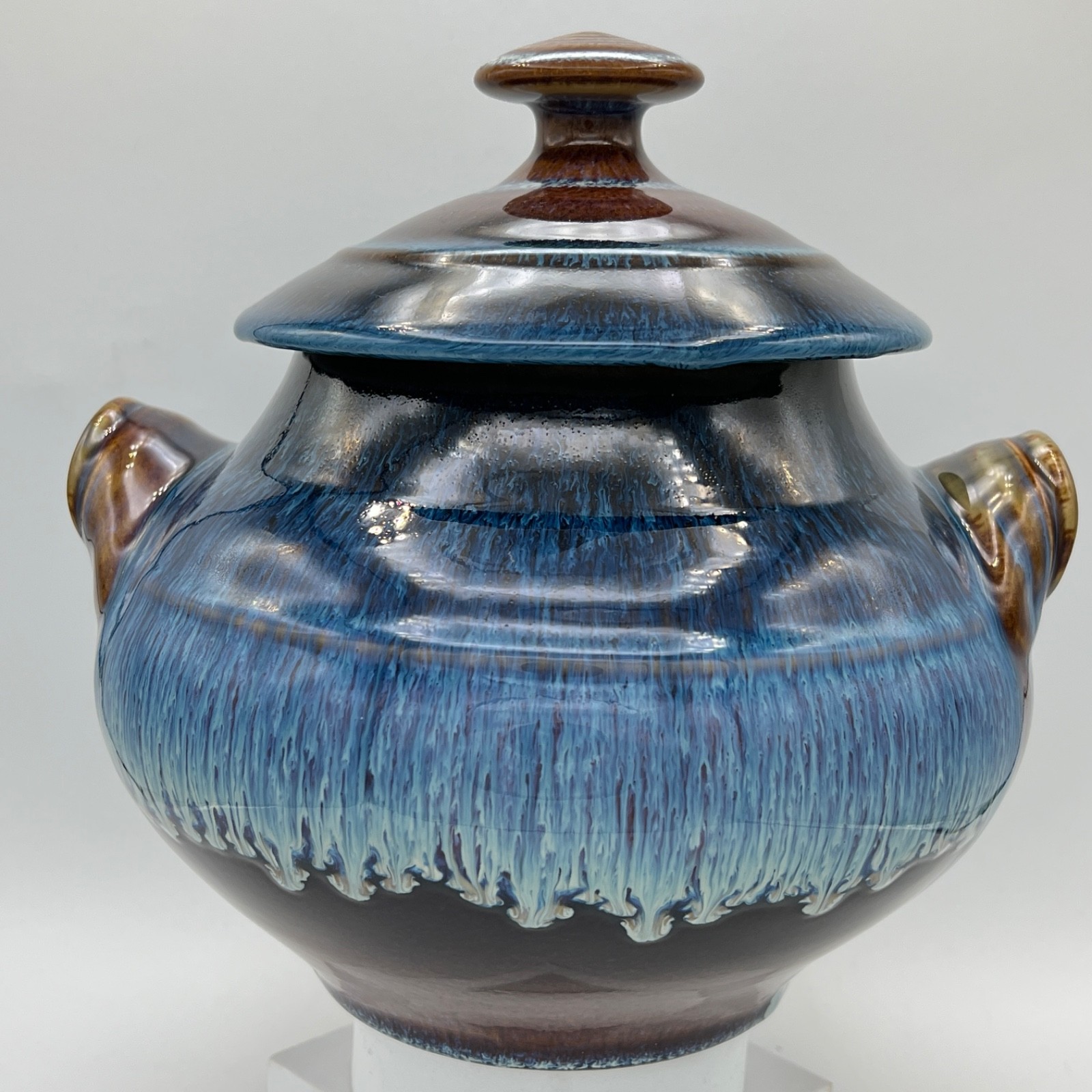 BILL CAMPBELL Studio Art Pottery Porcelain Jar Blue Drip Glaze RARE MINT