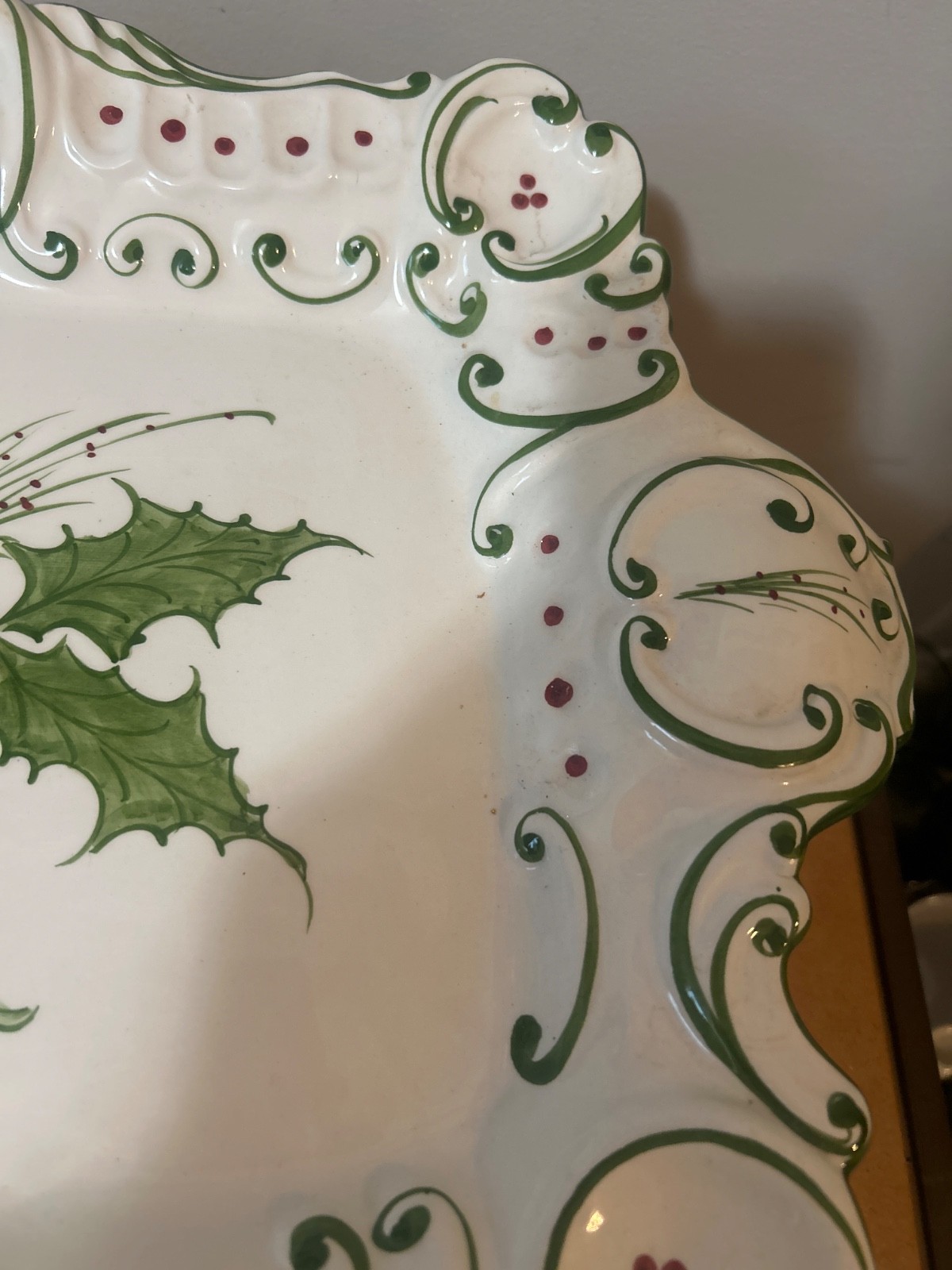 hand-painted rectangular ceramic platter manufactured by RCCL Portugal.christmas