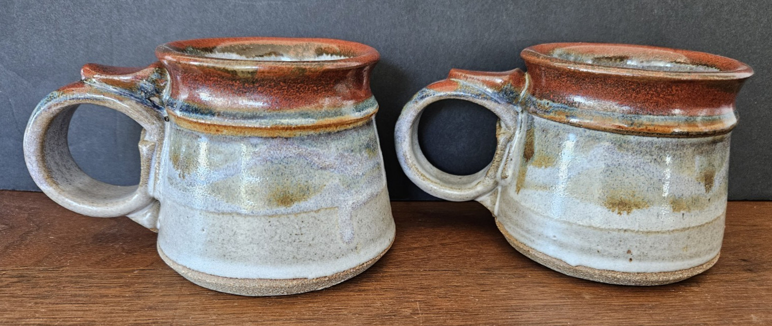 2 Studio Art Pottery Mugs Alice Sennett Signed Handcrafted Coffee Tea SLO 8 oz