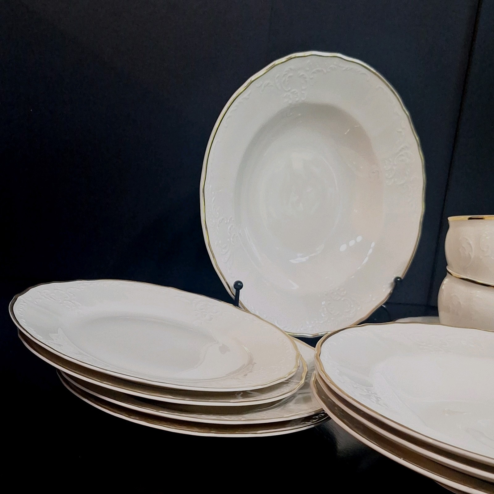 Baum Bros TM Bernadotte Ivory Porcelain Luncheon Set Salad Plate Bowl Cup Saucer