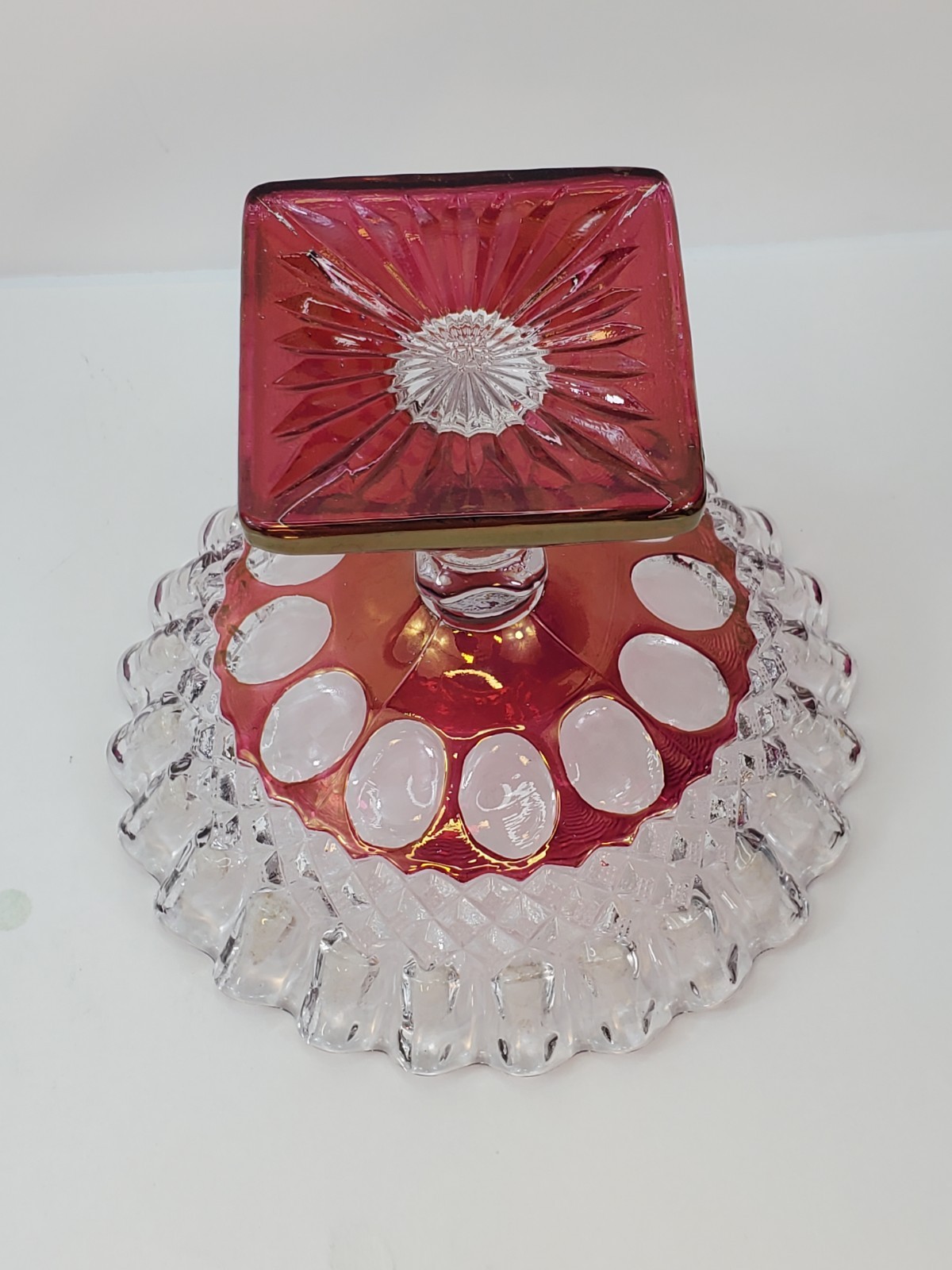 Vintage Westmoreland Compote Ruby Stain Ruffled Edge Glass Pedestal Bowl