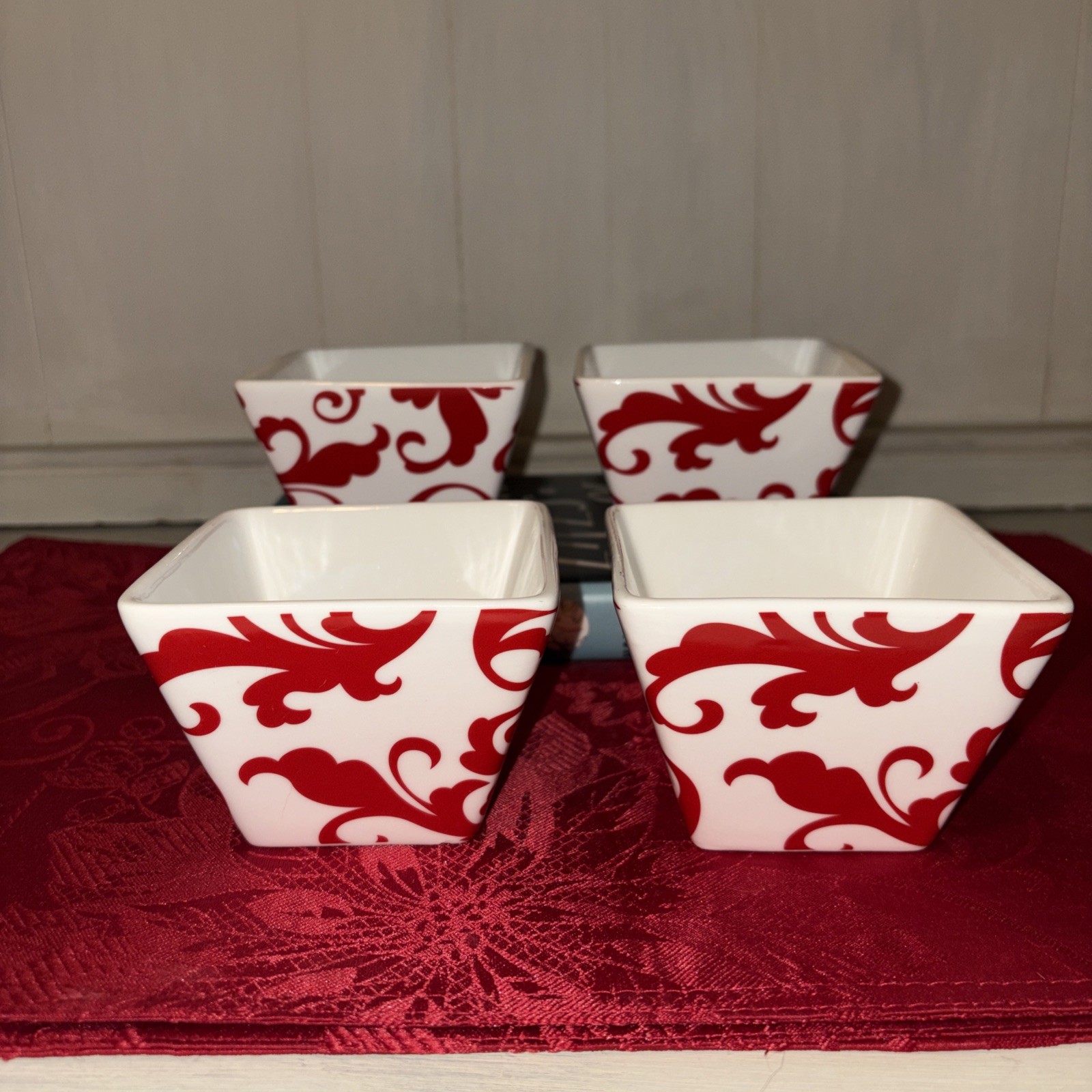 Ciroa Red Bowls Porcelain 4” Appetizer 4 Piece China Simple Serve Dessert Dip!