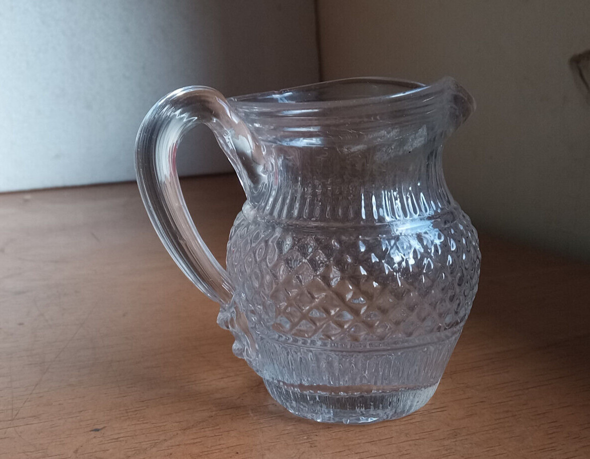 1830s EARLY 3 MOLD BLOWN TOY CREAMER DIAMOND HOBNAIL BOSTON & SANDWICH GLASS CO