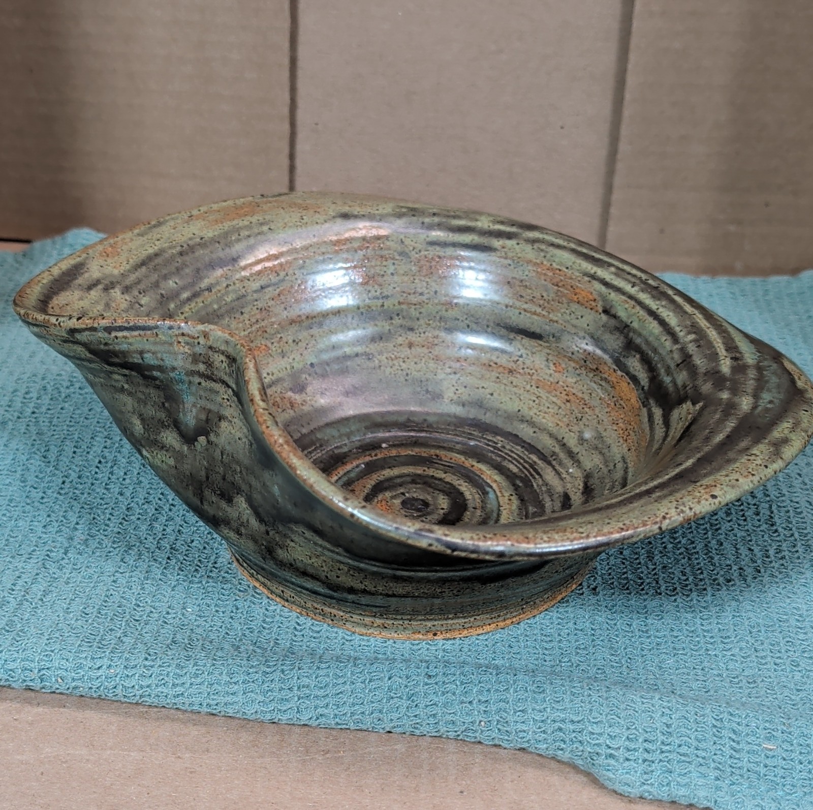 Signed C. Miller Studio Pottery Bowl – Hand Thrown Asymmetrical Scooped Rim