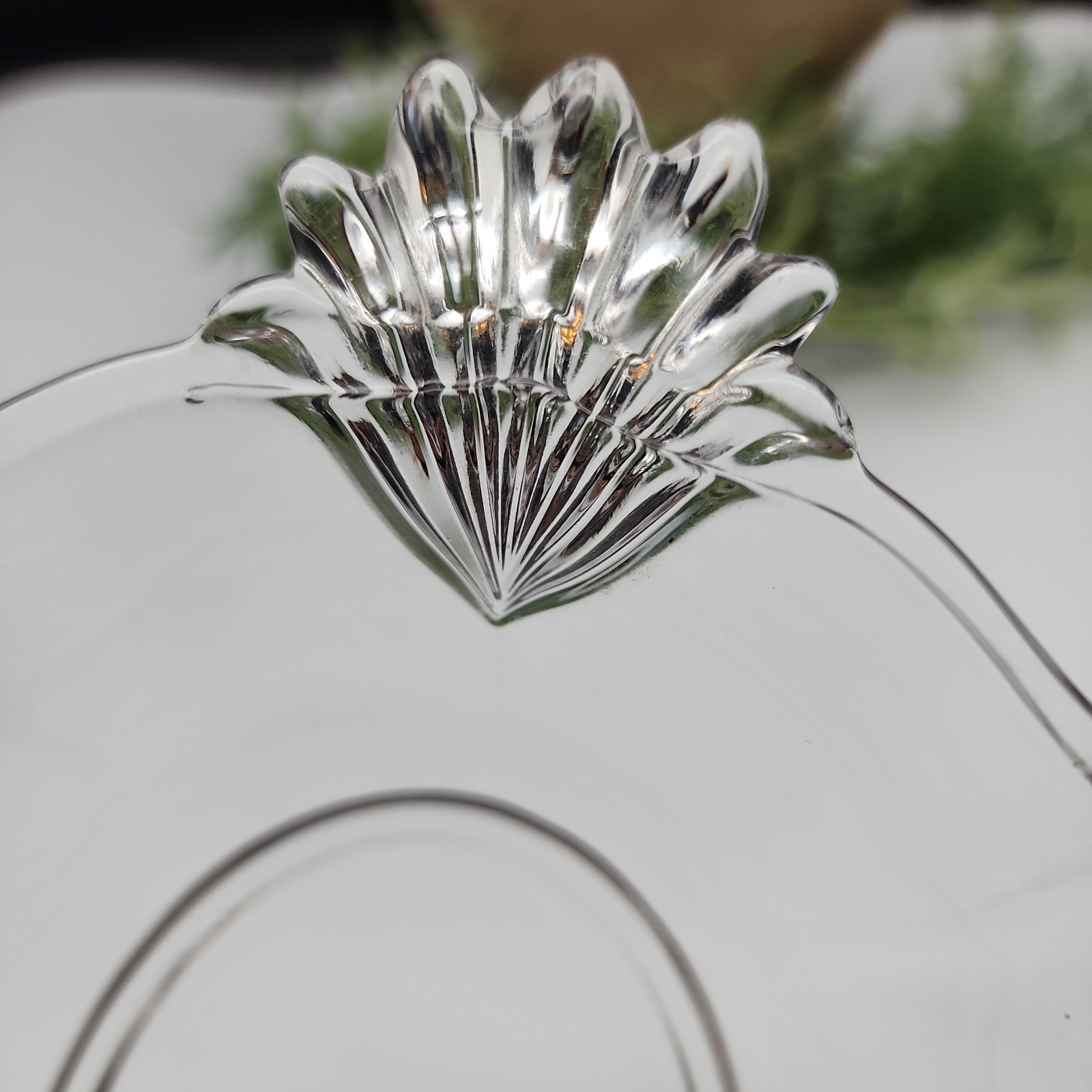 Vintage Clear Glass Divided Relish Dish Fan Handles Mid-Century Serving Bowl