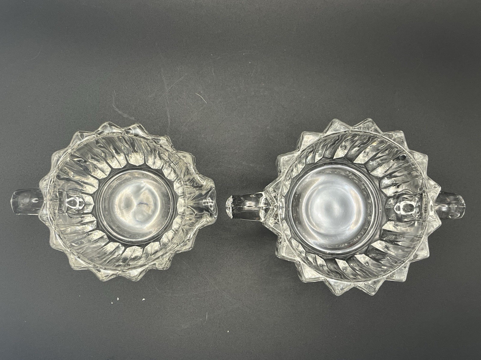 Vtg Jeannette Glass Depression Glass “National” creamer and sugar bowl set Clear