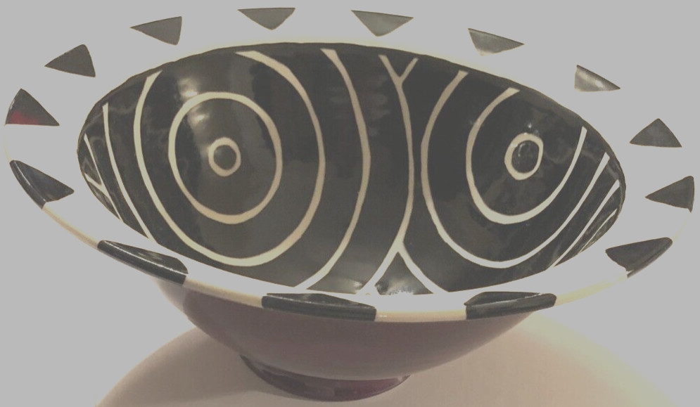 LULU Pottery Black White Contemporary Decorative Circle ’94 Vintage Ceramic Bowl