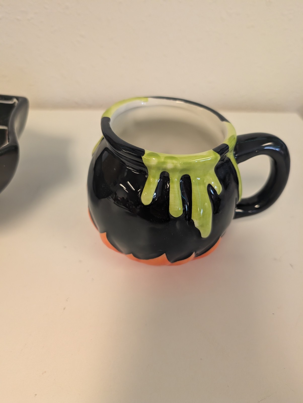 Vintage Halloween Bowl & New Hyde and Eek Black Cauldron Mug Ceramic Stoneware
