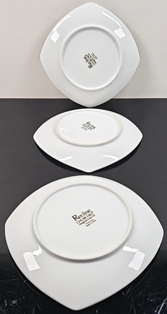 3 Churchill Recline Square Salad Plate Set White Elegant Serving Dining Dish Lot