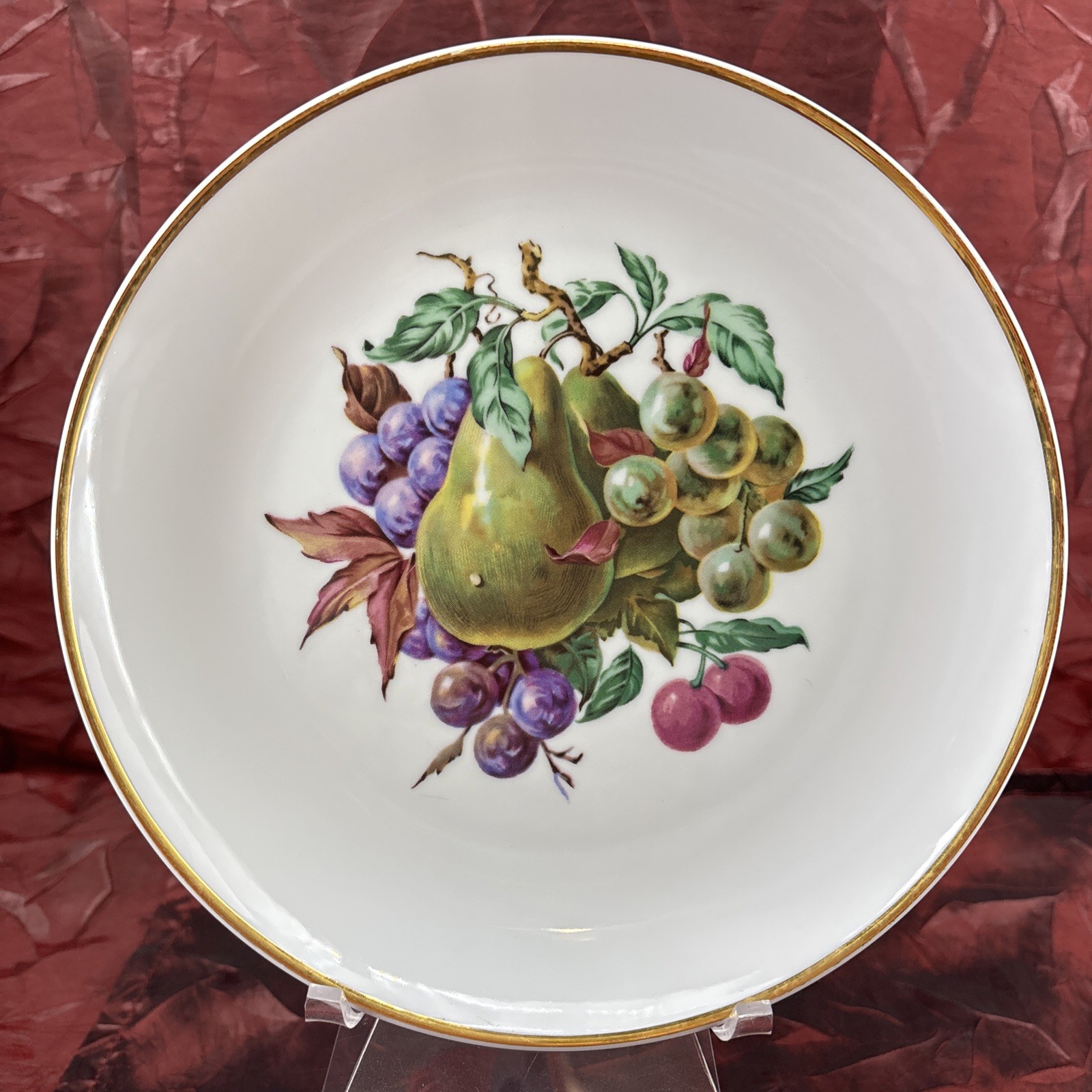 Vintage Naaman Israel Fine Porcelain Fruit Design Plates Set of 5 Gold Trim EUC