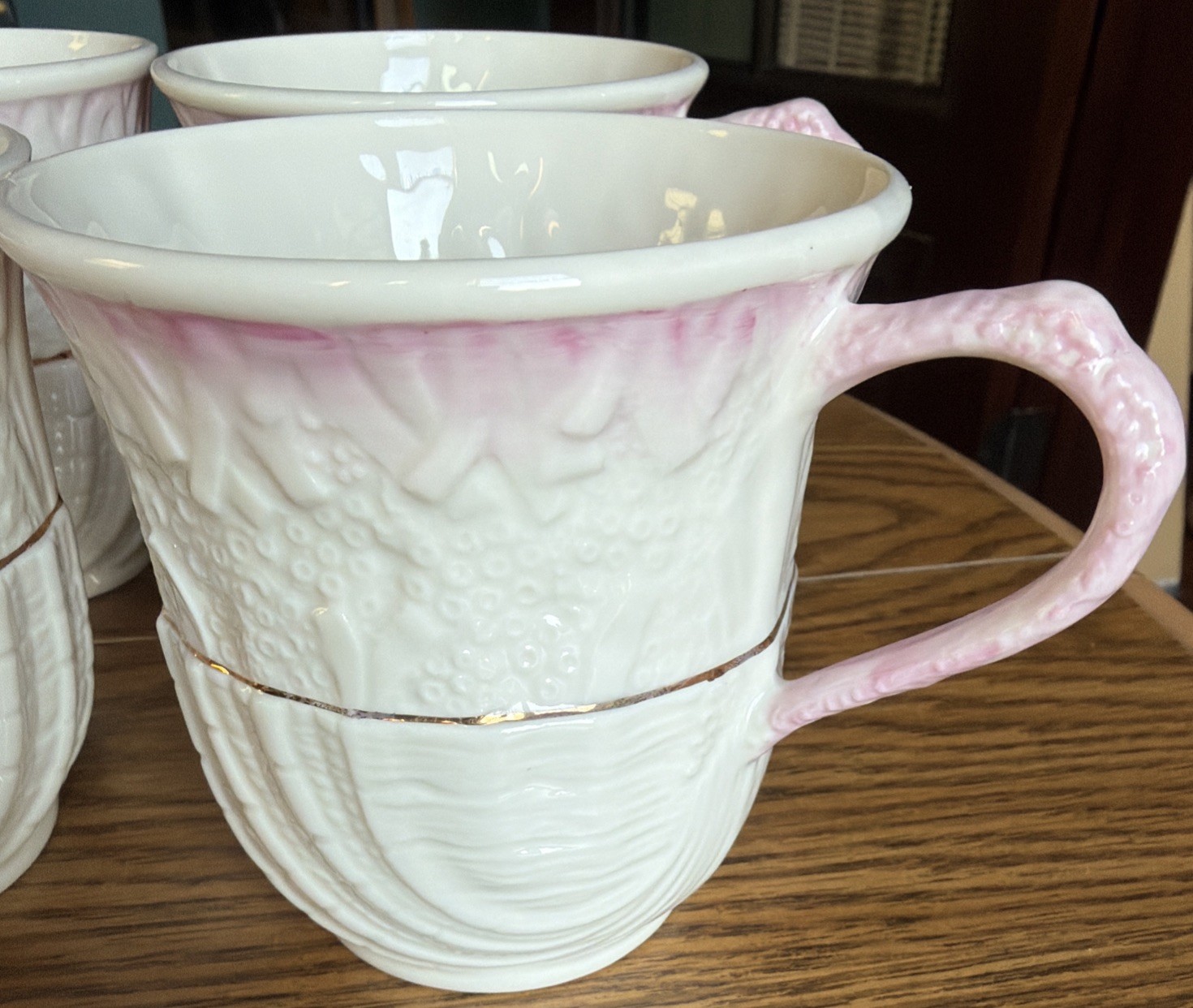 Belleek Ireland Neptune Mugs “RARE” Set Of 4 Gorgeous