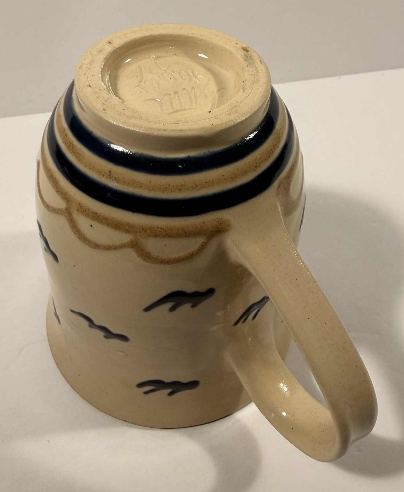 Gail Hardin 1997 Signed Studio Pottery Mug Kentucky Slip Trailed Berry Bird Clay