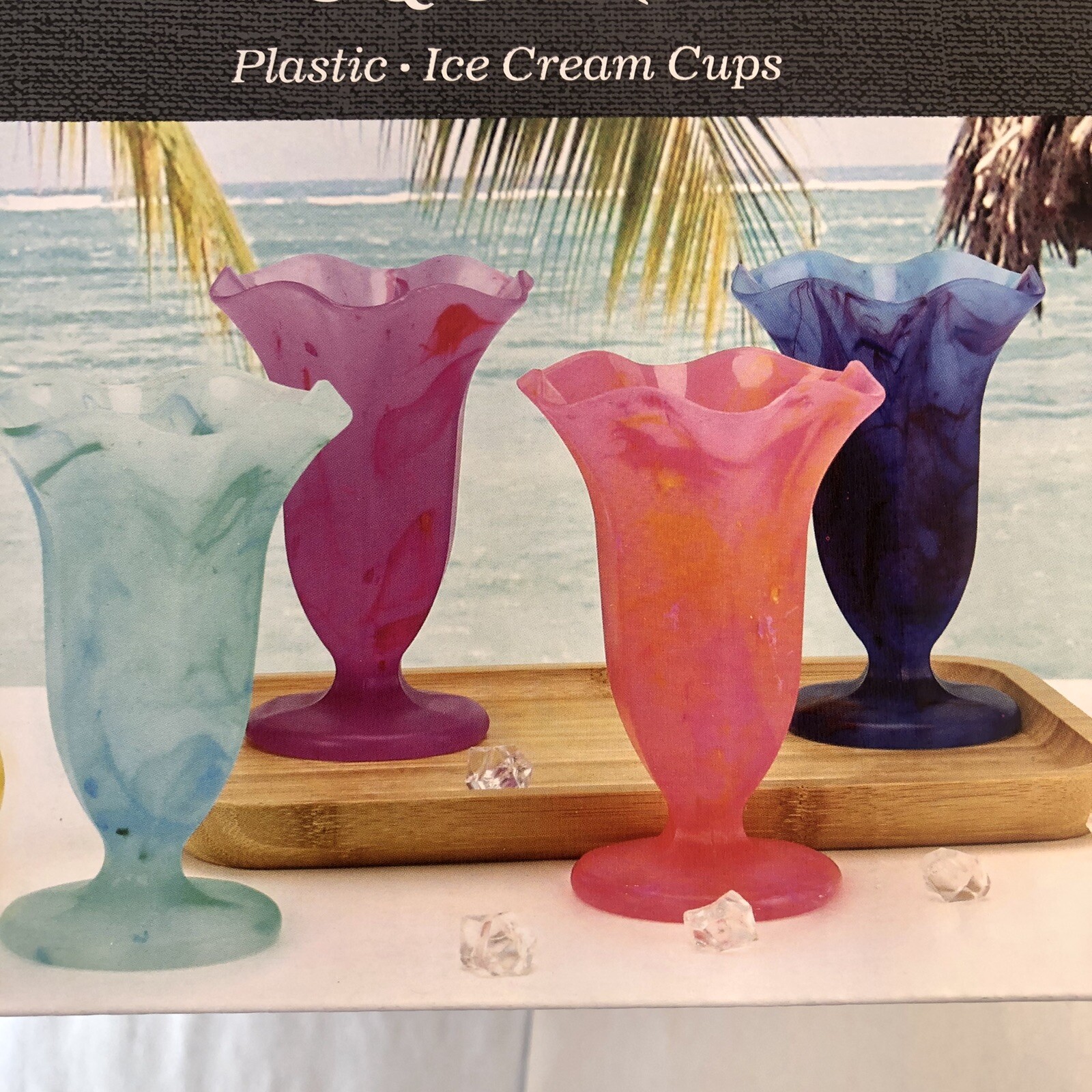 Pack 4 Dessert Cups Colorful-Plastic Asymmetrical Bowls Footed Juice Ice Cream