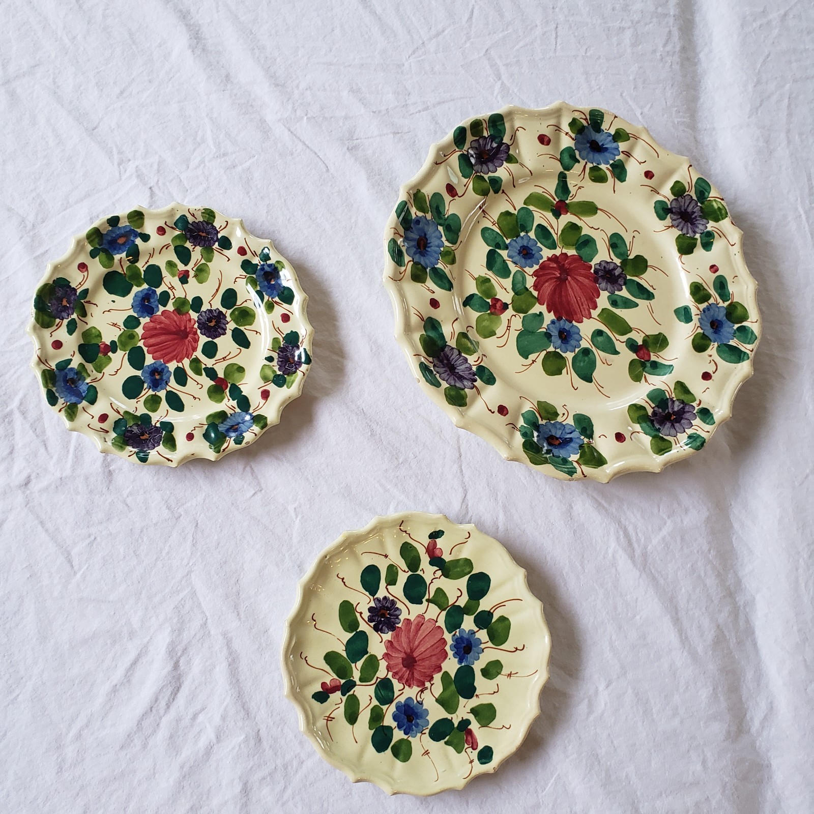 Set of 3 Plates Nico Italy Vintage Hand-Painted Florita Earthenware Pattern