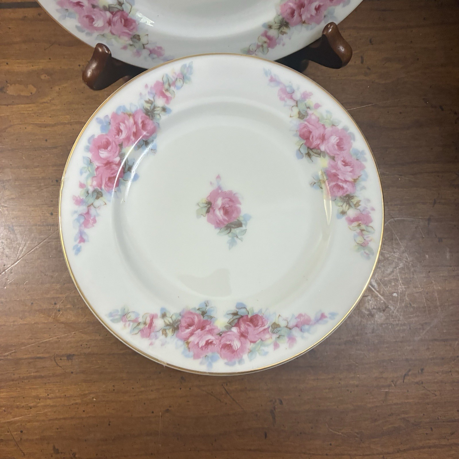 6 Vintage Fine China Corona Bread Dessert Plate Pink Rose Made In Occupied Japan
