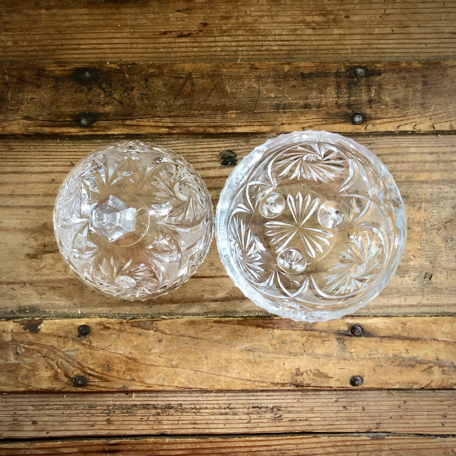 Lead Crystal Clear Cut Glass Footed Candy Trinket Dish With Lid