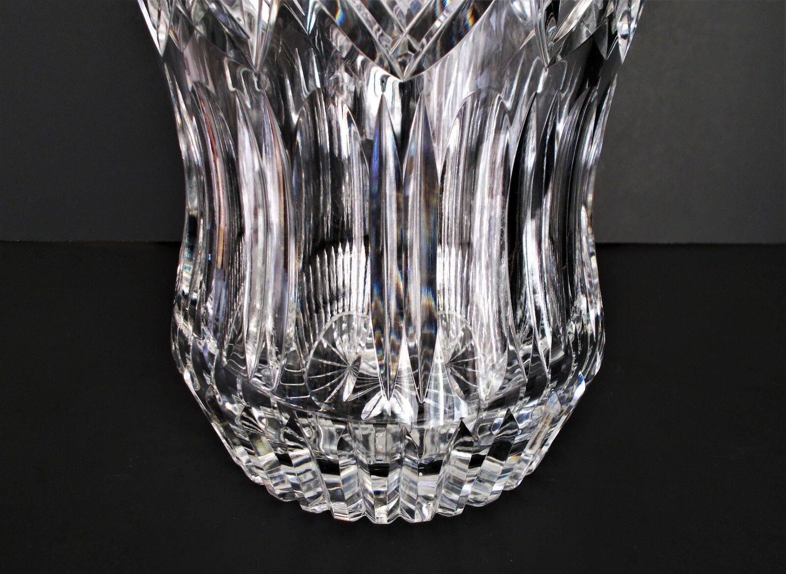 LARGE 16″Tall x 9 1/2″ Top x 5 1/2″ Base ABP Cut Glass Vase – 14 Pounds Heavy